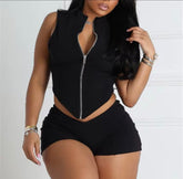 The Sleeveless zipper Short Set