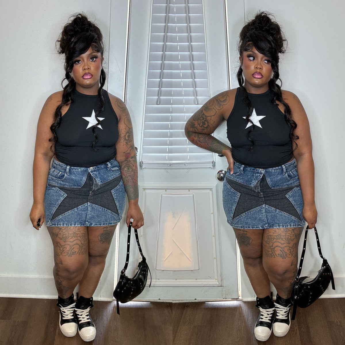 Star Pattern Denim Skirt