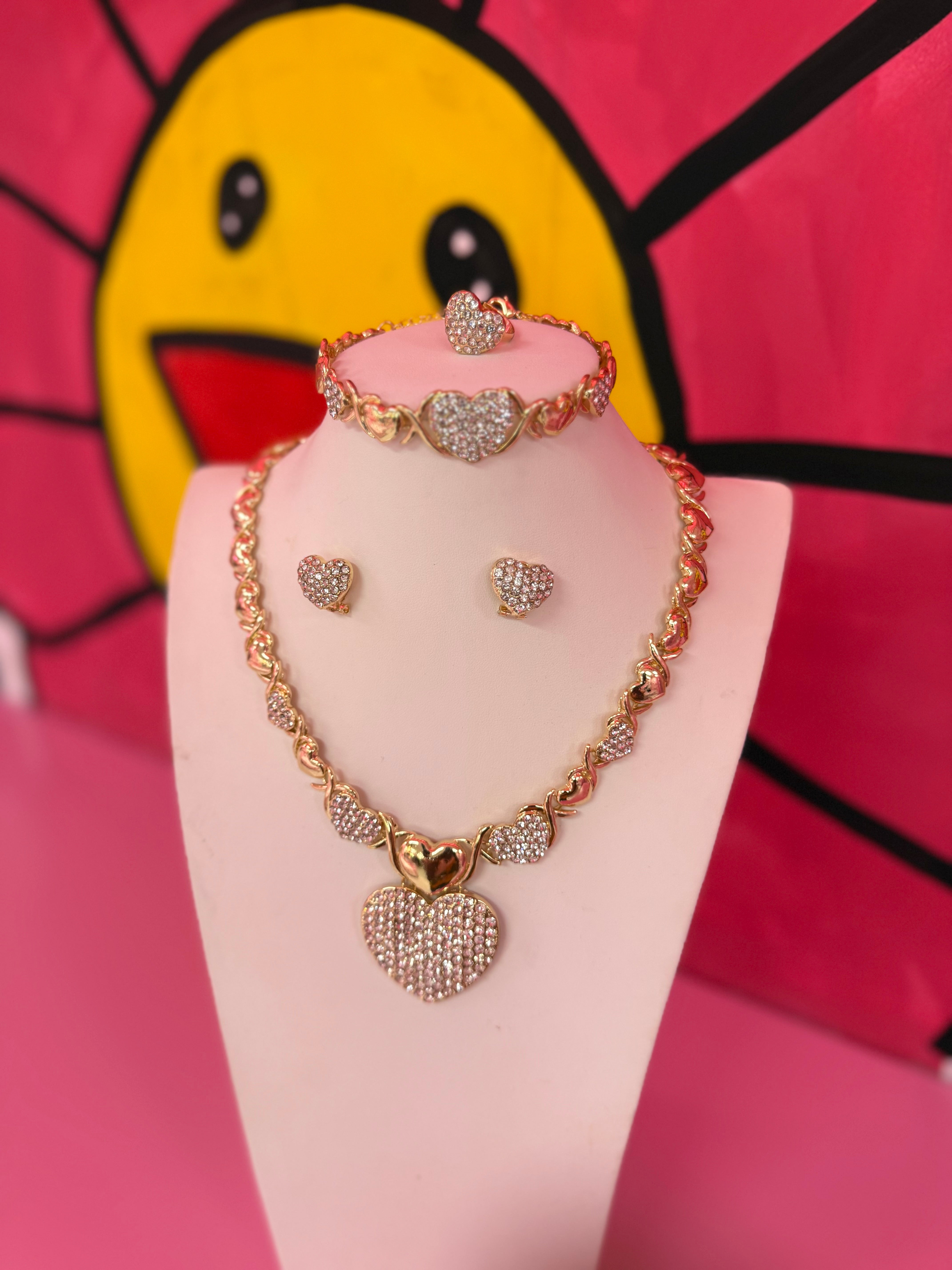 Heart of Gold 4pc Necklace, Bracelet, Earrings, & Ring Set