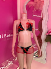 Two pieces cross pin fish net short set dance wear outfit