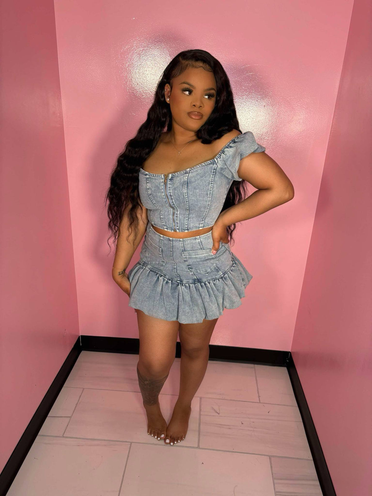 Halter Jean Corset Skirt Set