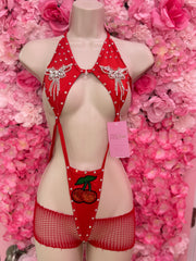 Red Two pieces cherry dance wear set