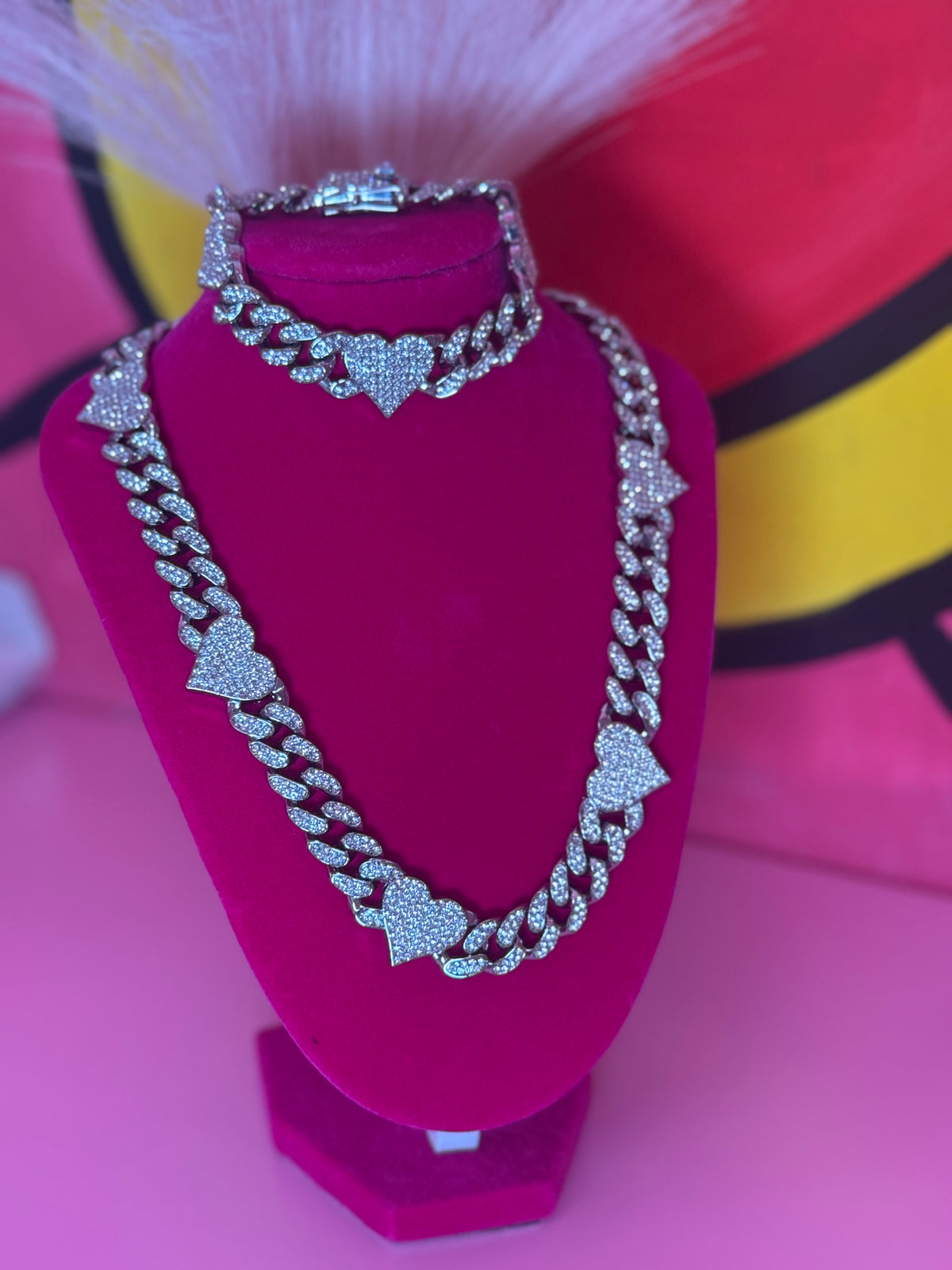 The Heart Cuban Link necklace and bracelet Set