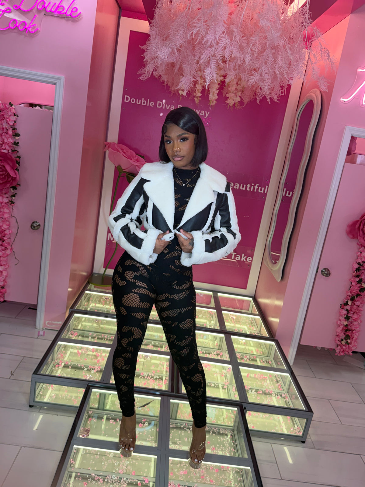 Mob Lyfe Leather & Fur Crop Jacket