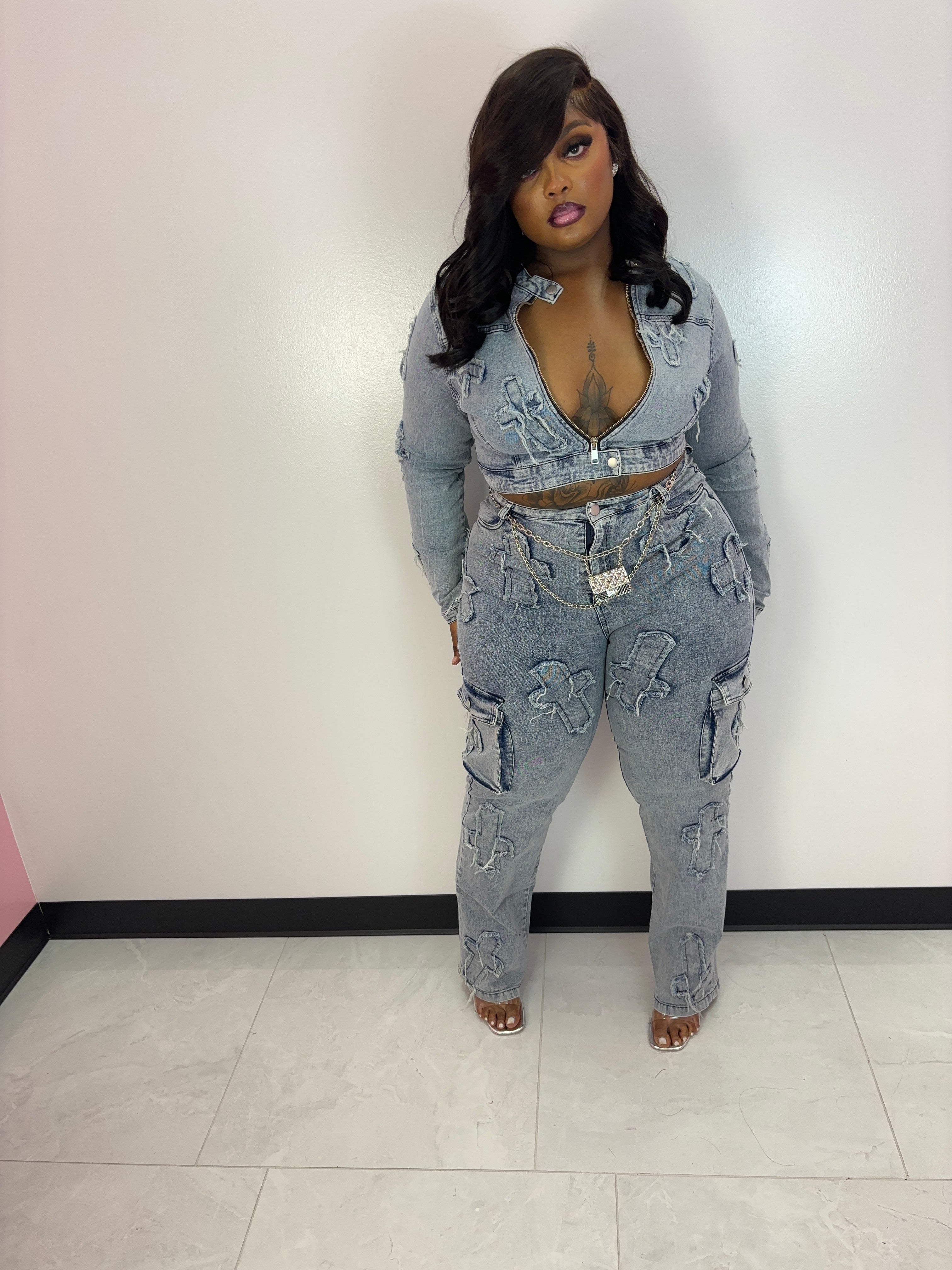 Cross Pattern Jacket The Denim Cross Jacket (Exclusive Piece) – Twofold Charm Boutique
