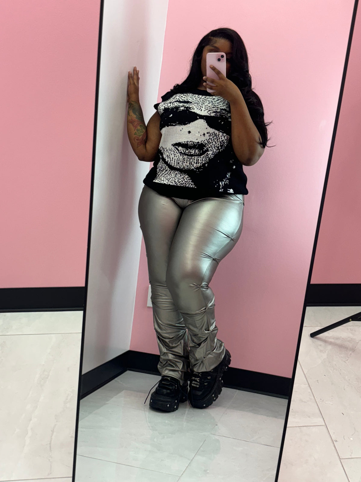 The Curvy Plus Stack Metallic Pants