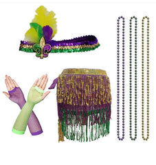 Pailletten-Hüftgürtel mit Haarschmuck. (Mardi Gras)