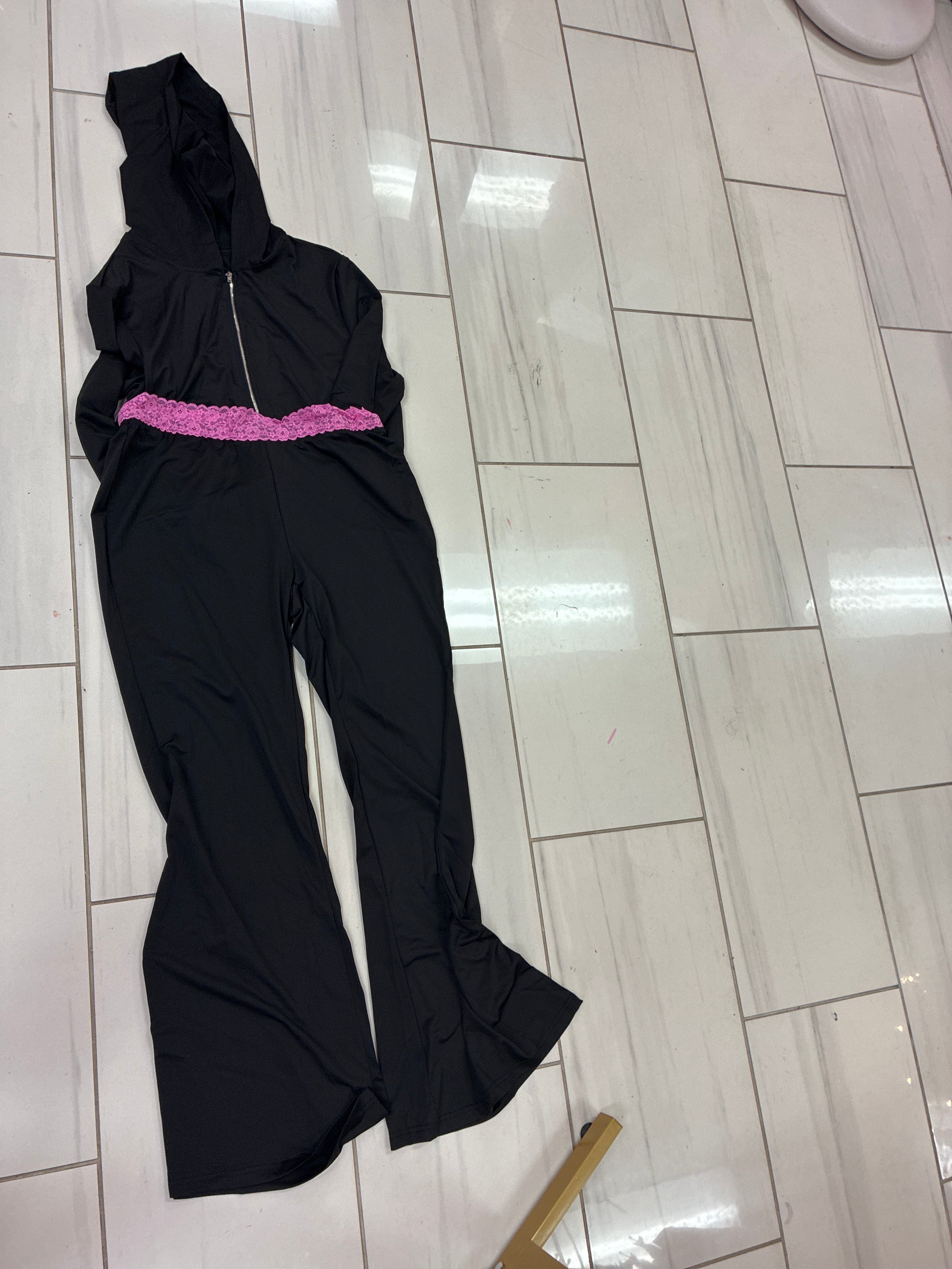 The Pink Lace Black Plus Pants Set