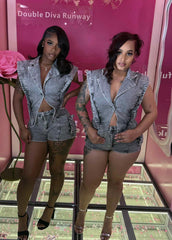 Denim Stone Wash Romper