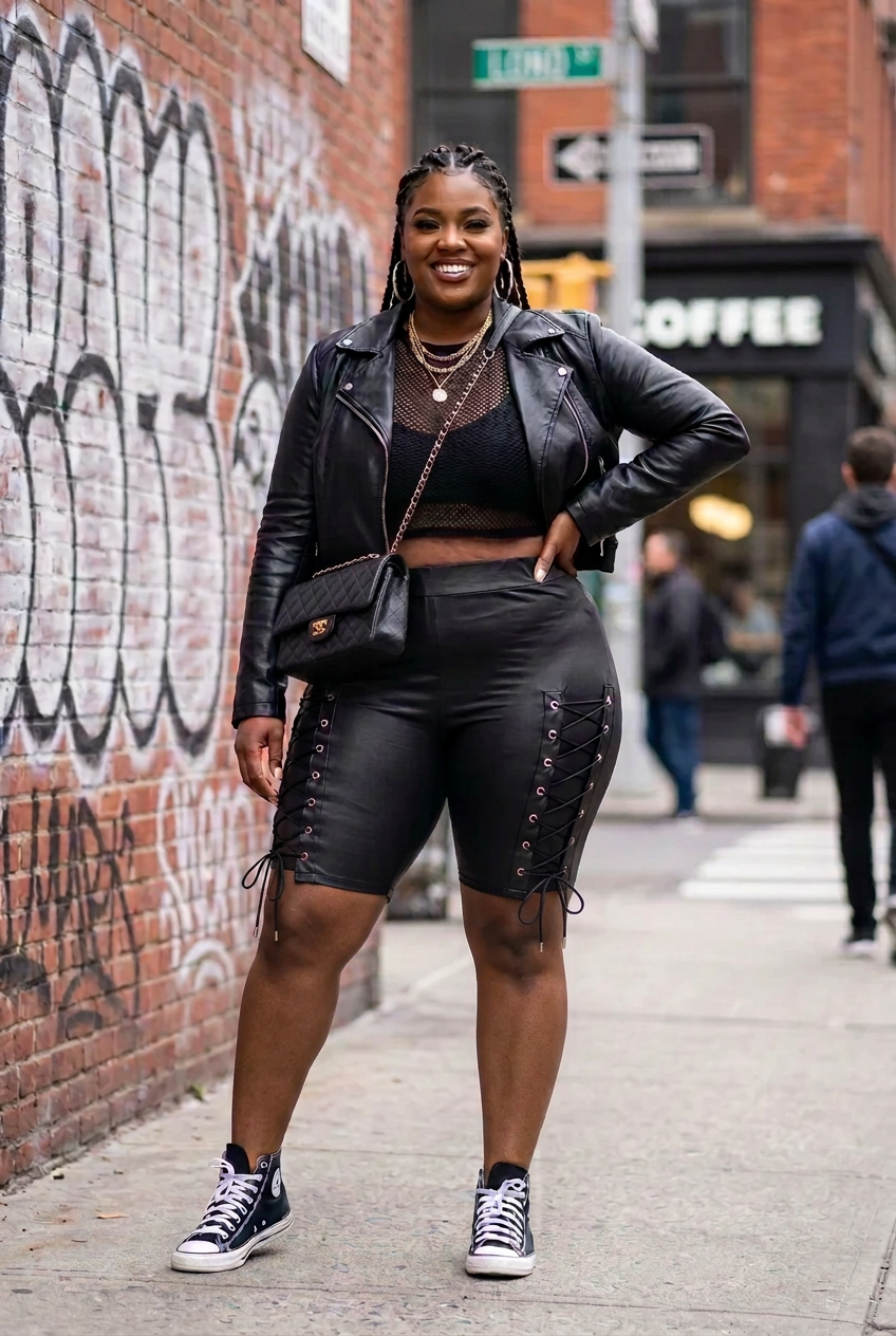 Biker Lether & Lace Up Plus Capris