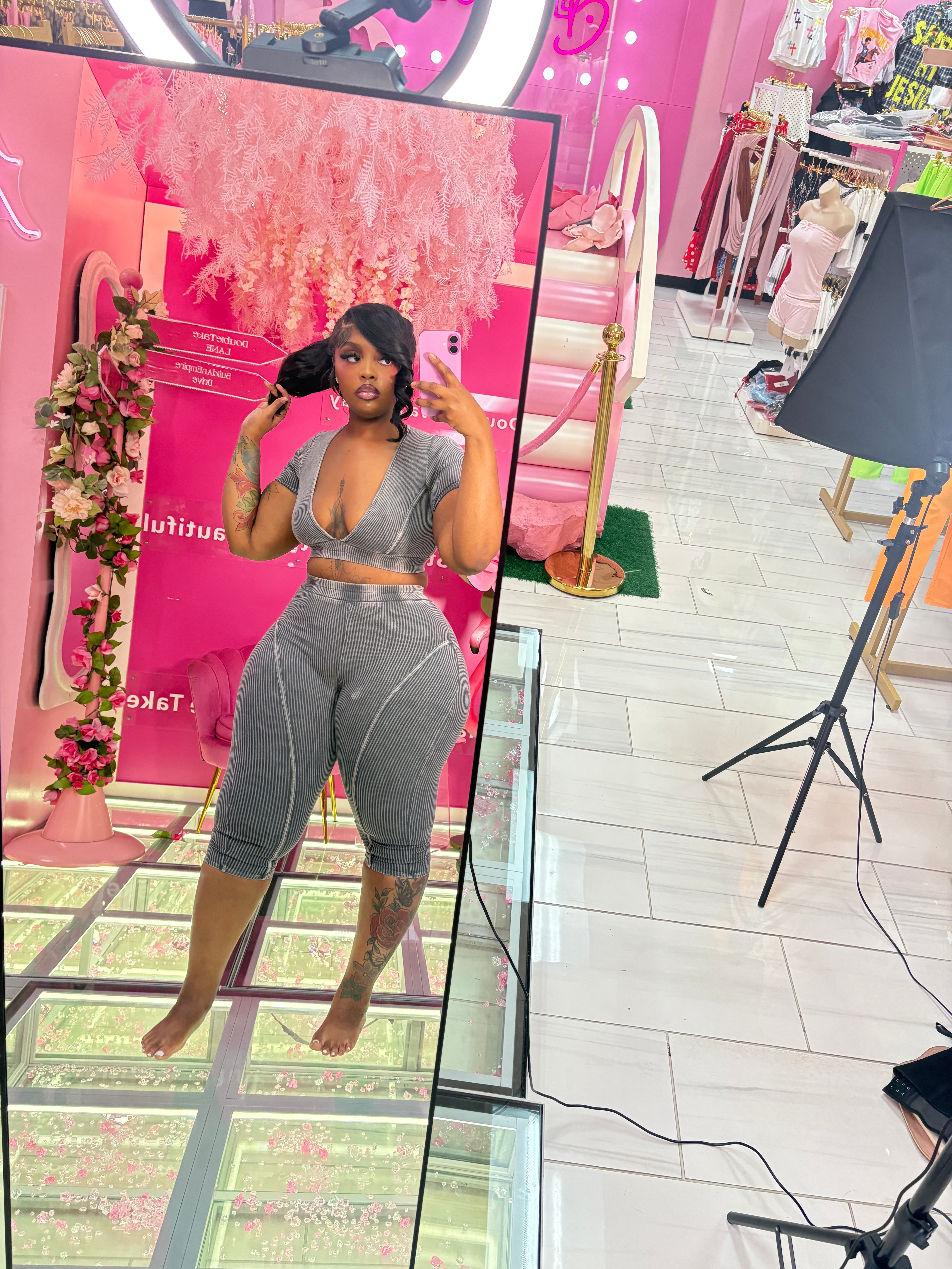 The Stone Wash Capri Set