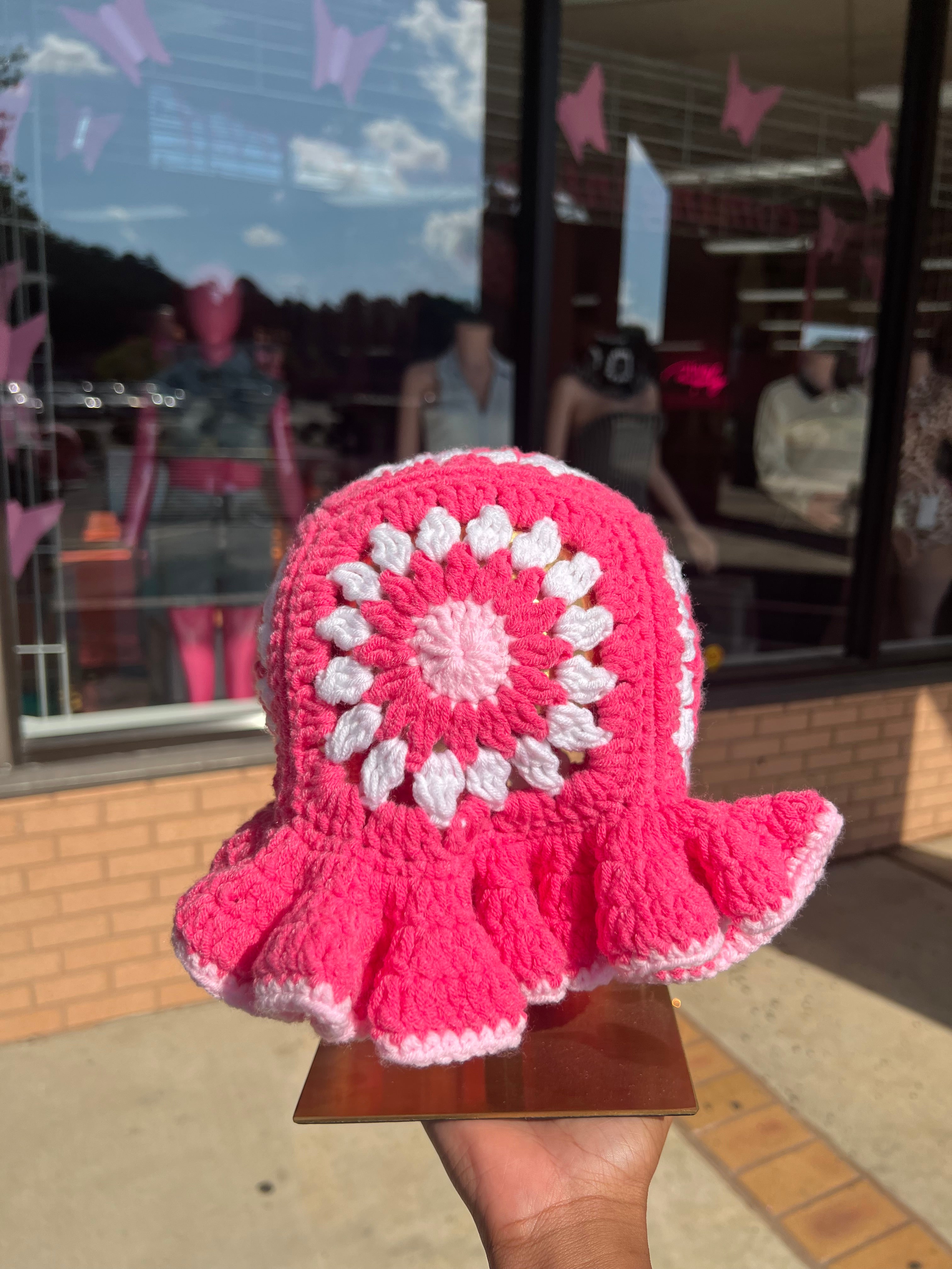 ruffle knit flower hat