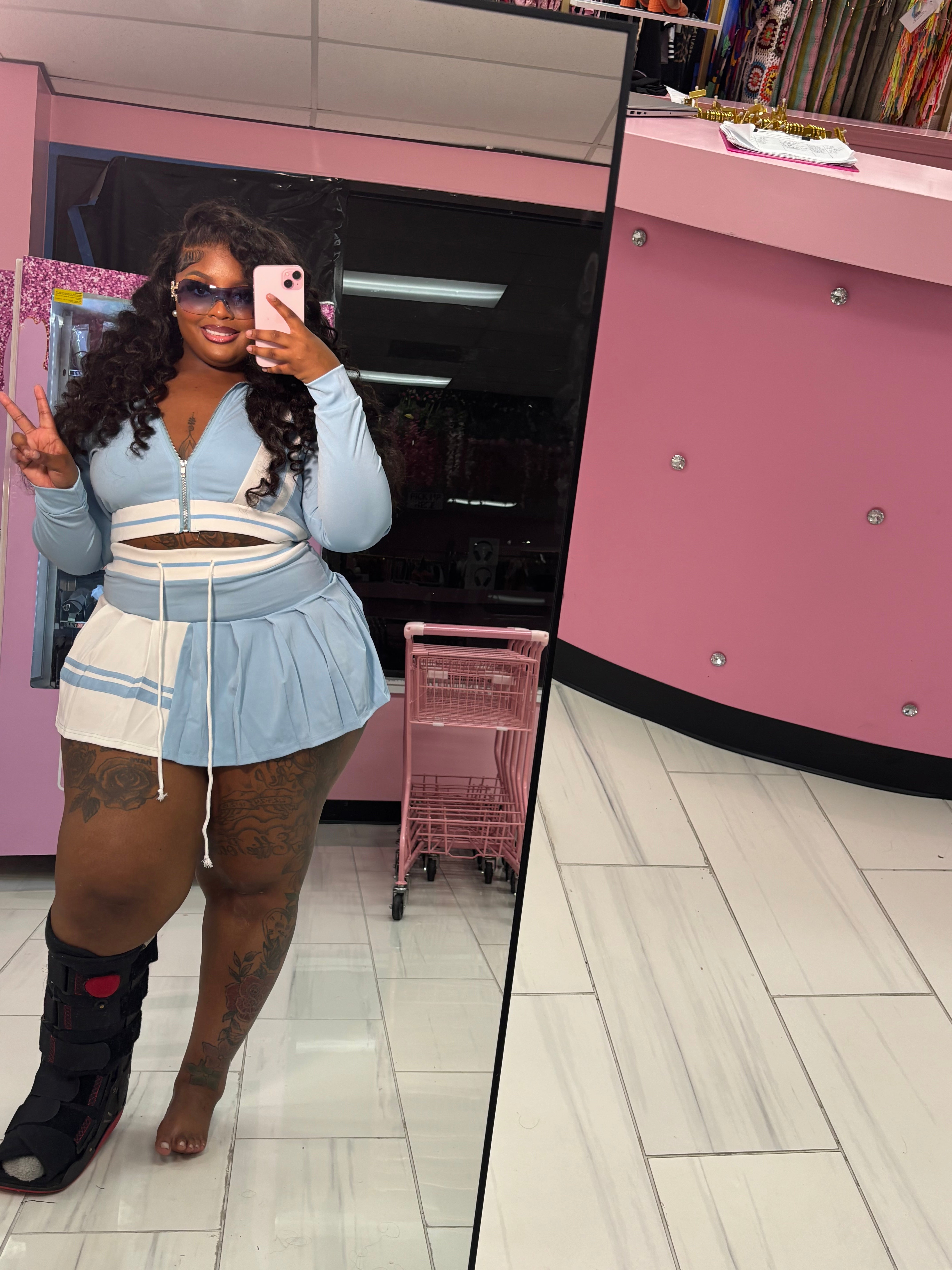 The Blue Contrast Skirt Set