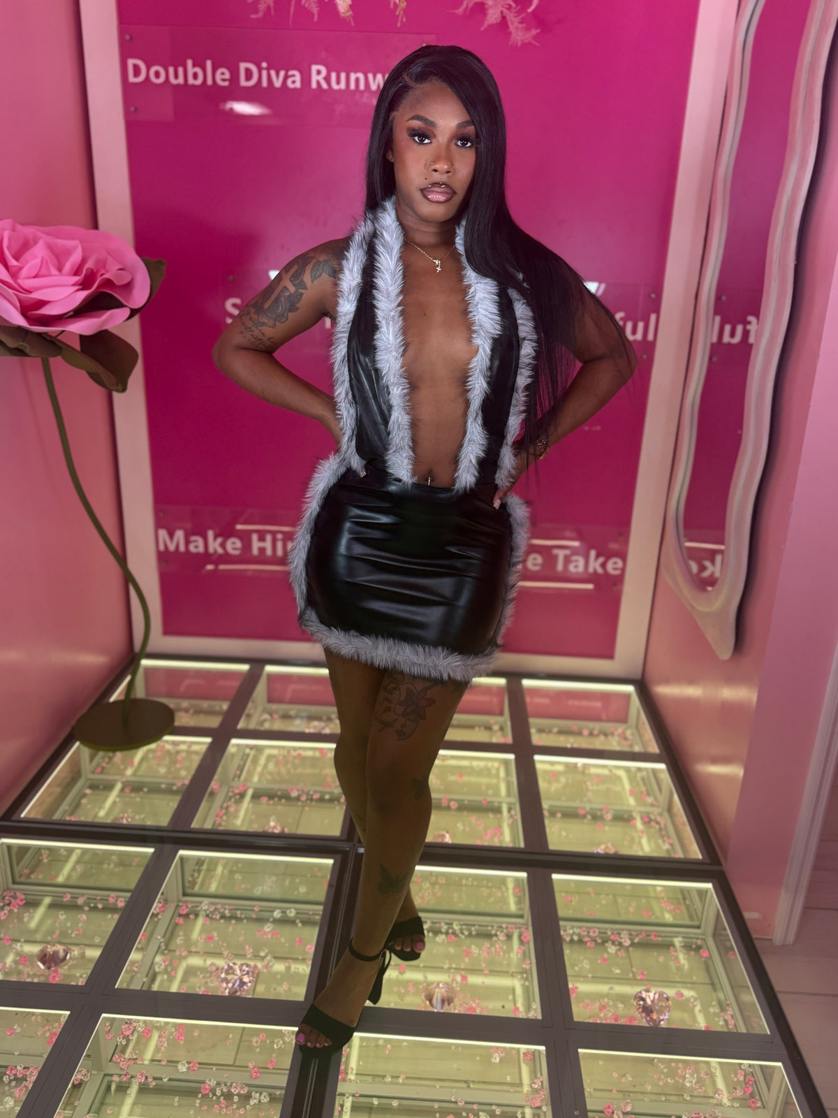 The come correct fur leather dress