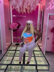 Color Block Plus Halter Pants Tight Set