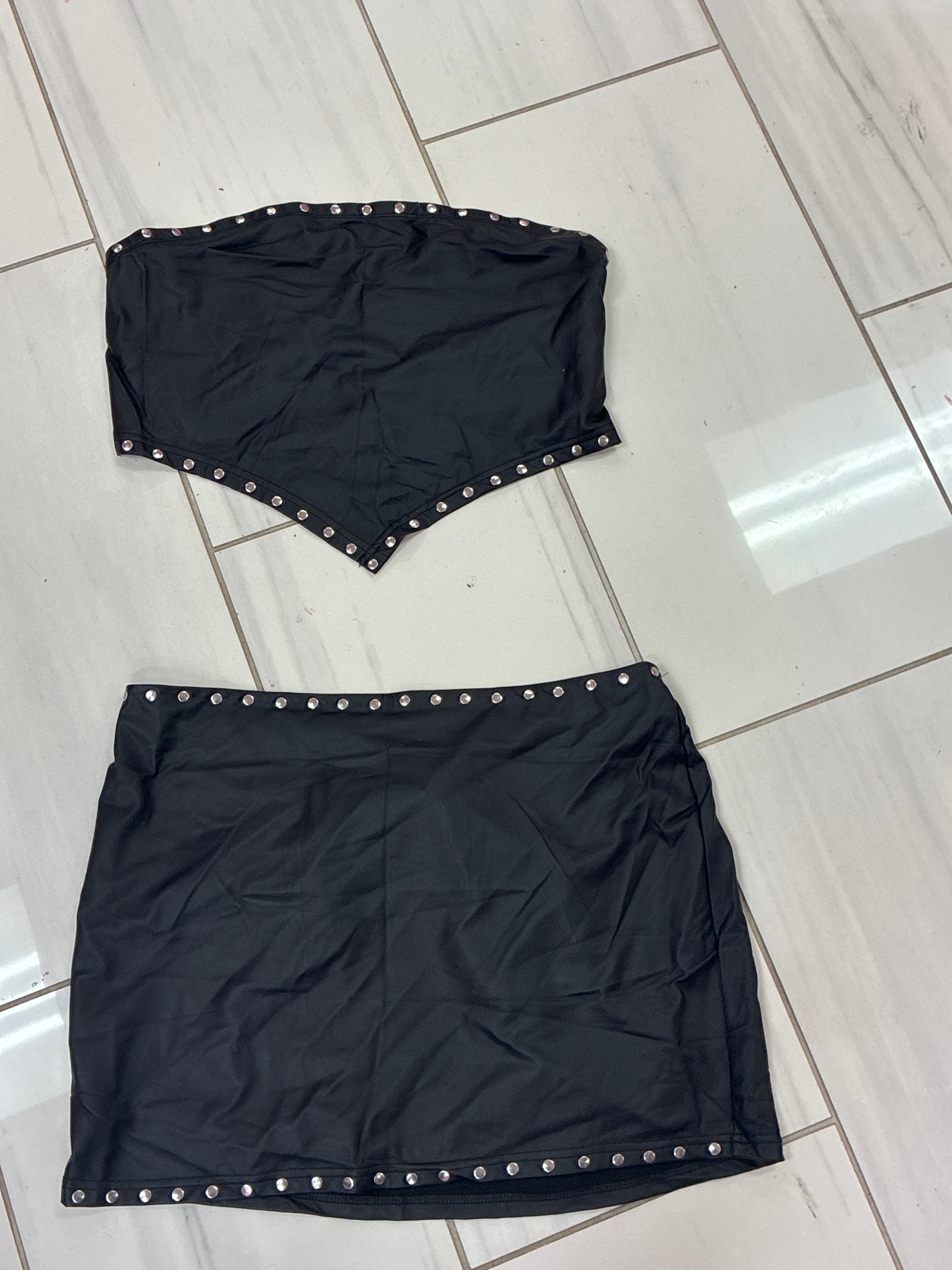 Studded Rodeo Leather Plus Halter & Skirt Set