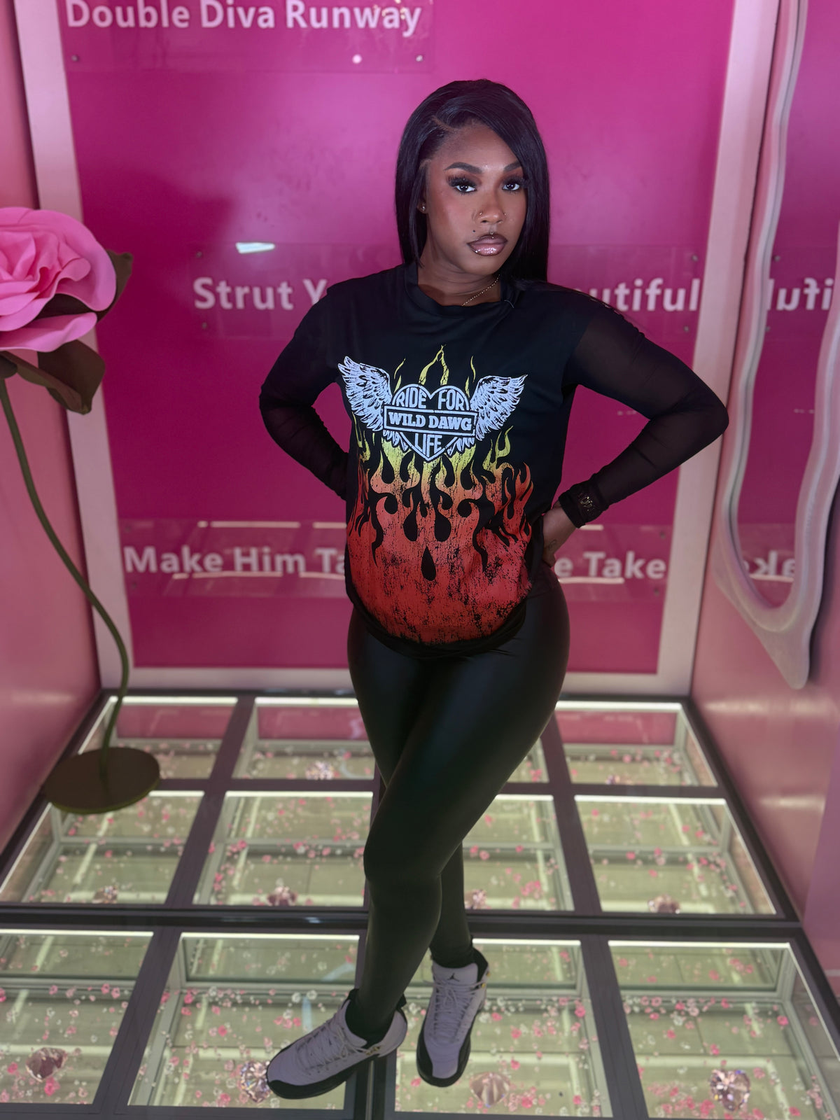 The flame Graphic Sheer Top