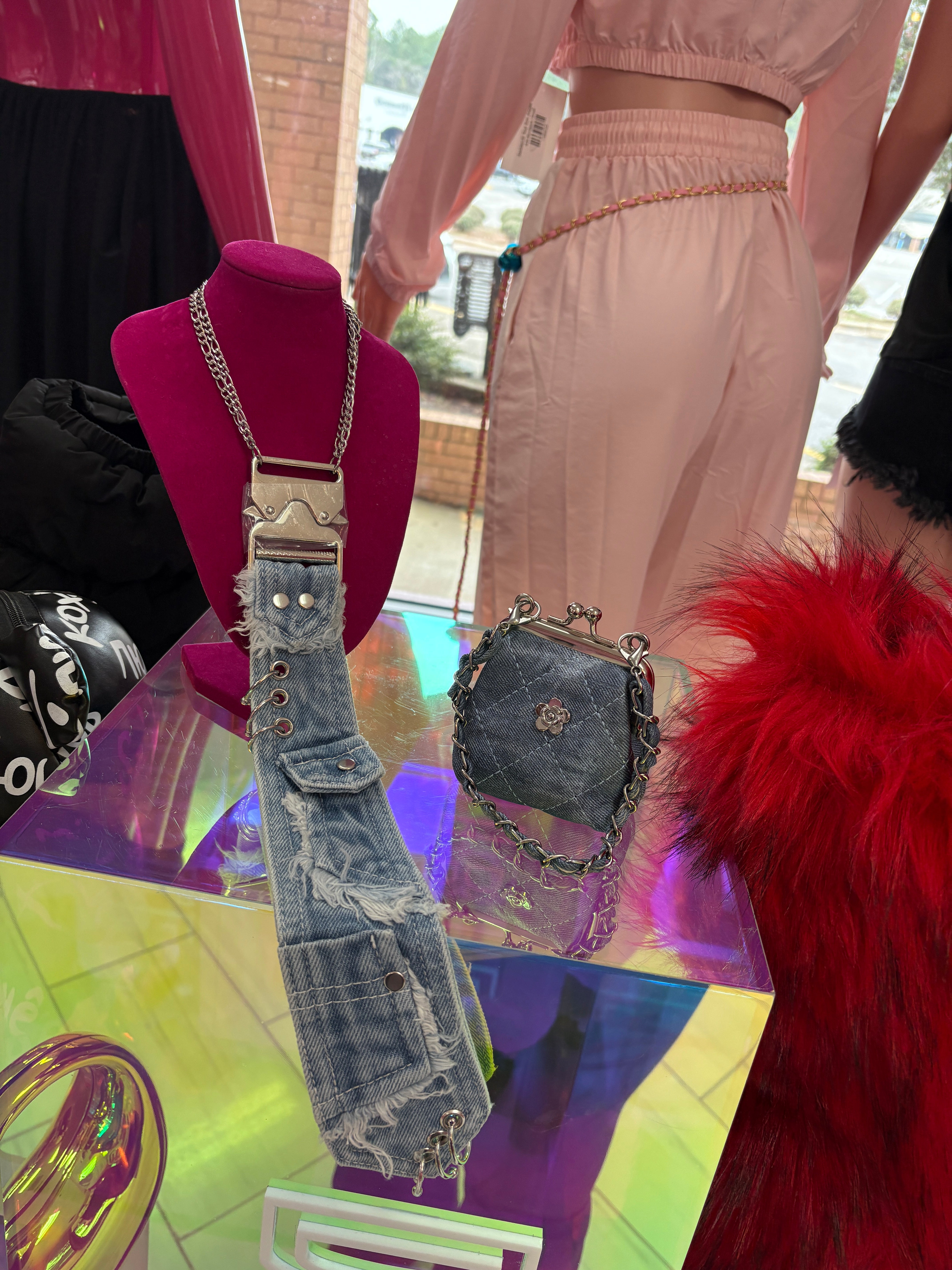 School girl jeans bow tie ￼