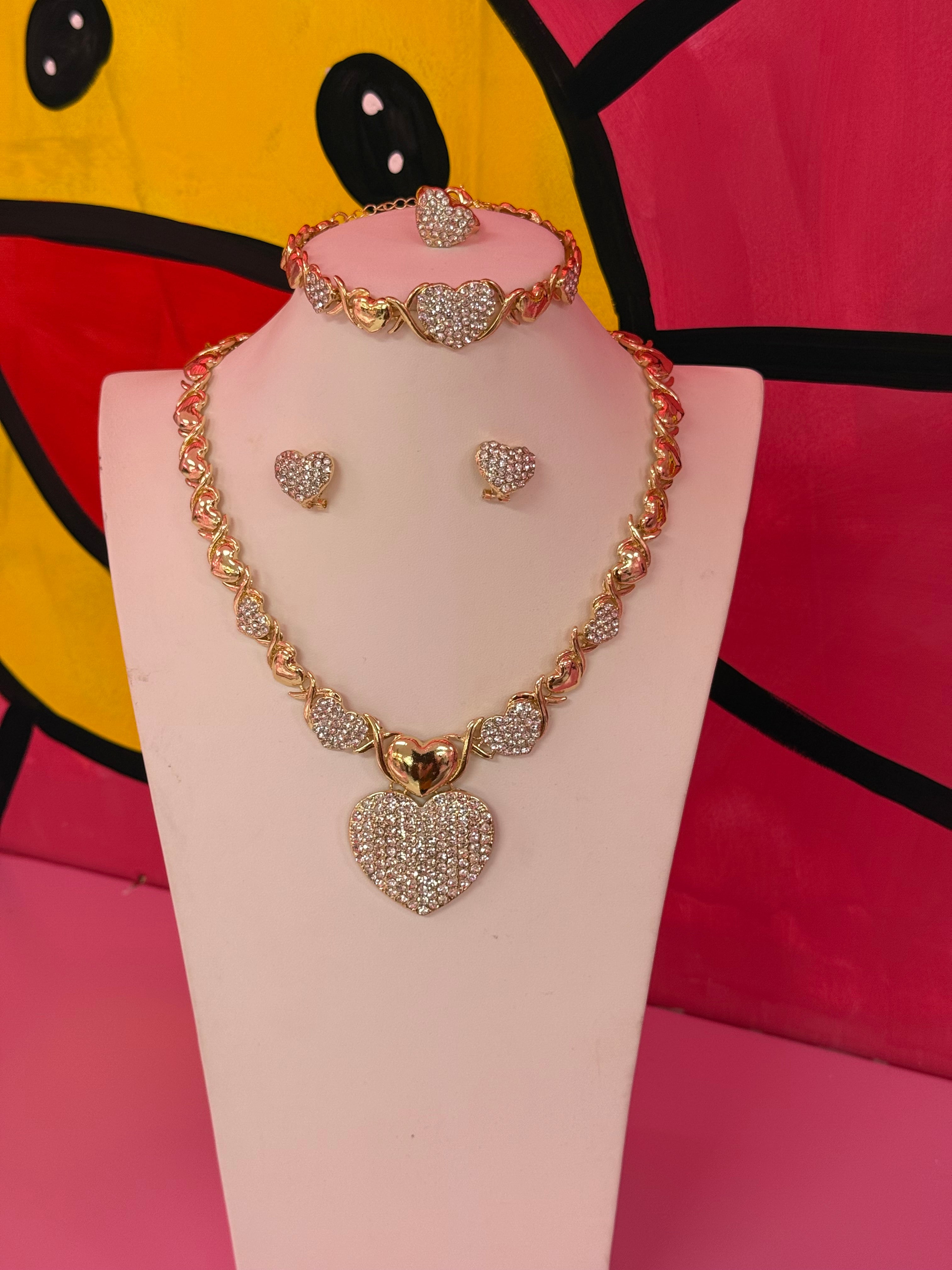 Heart of Gold 4pc Necklace, Bracelet, Earrings, & Ring Set