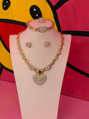 Heart of Gold 4pc Necklace, Bracelet, Earrings, & Ring Set