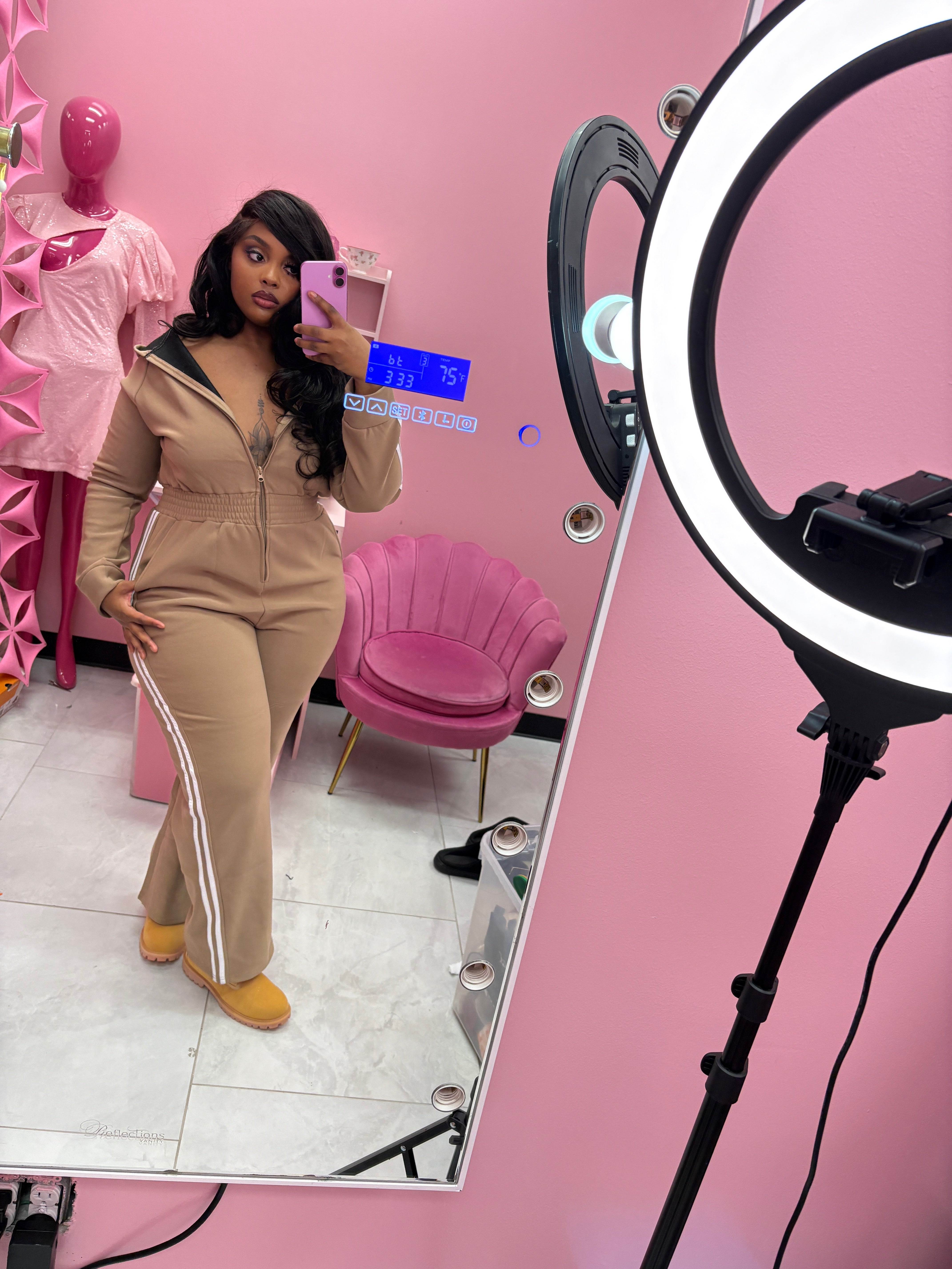 The Utility Glam Stripe Fleece Jumpsuit /w Hoodie