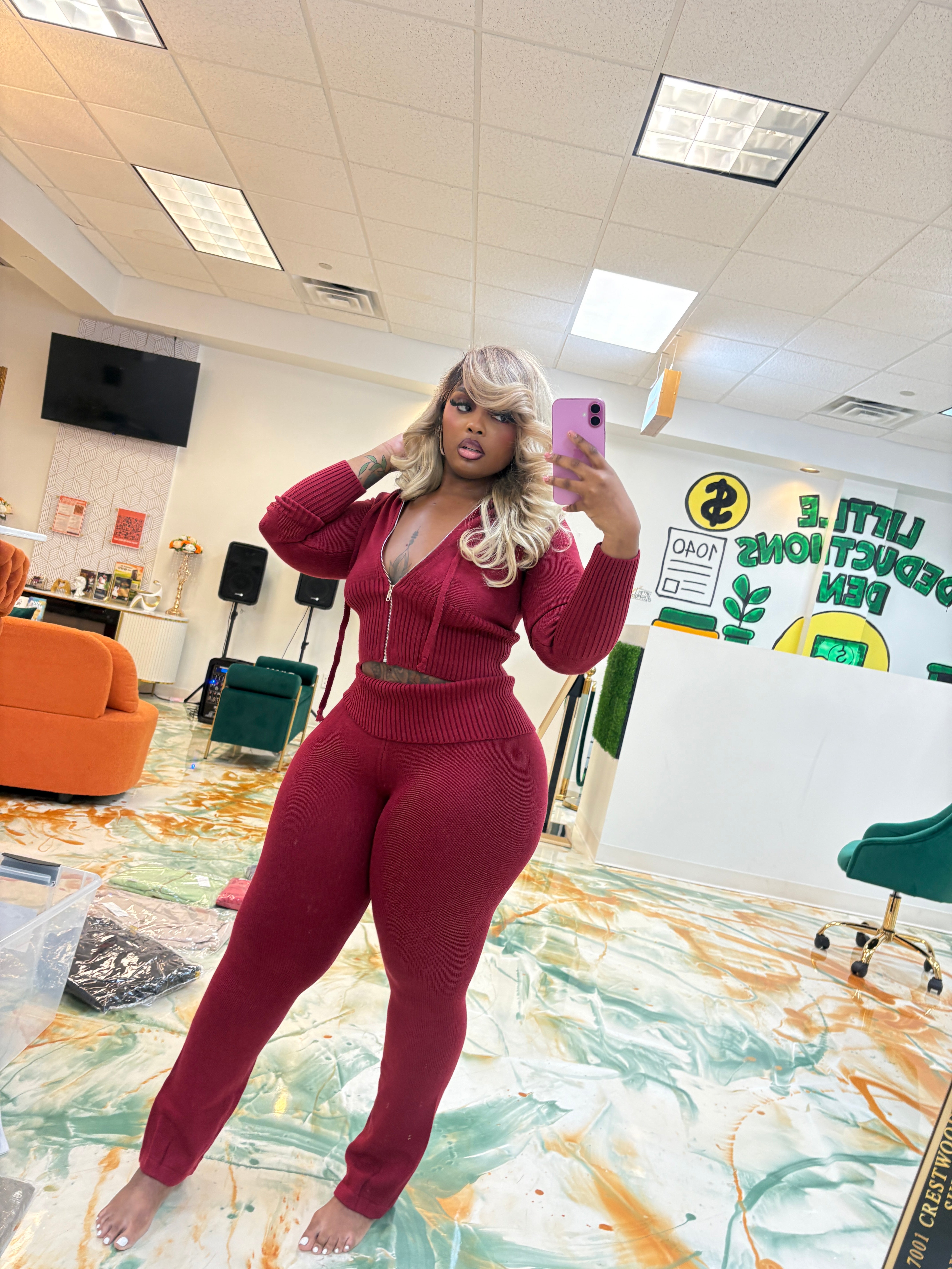 The Knitted Zip Up Hoodie Pants Set