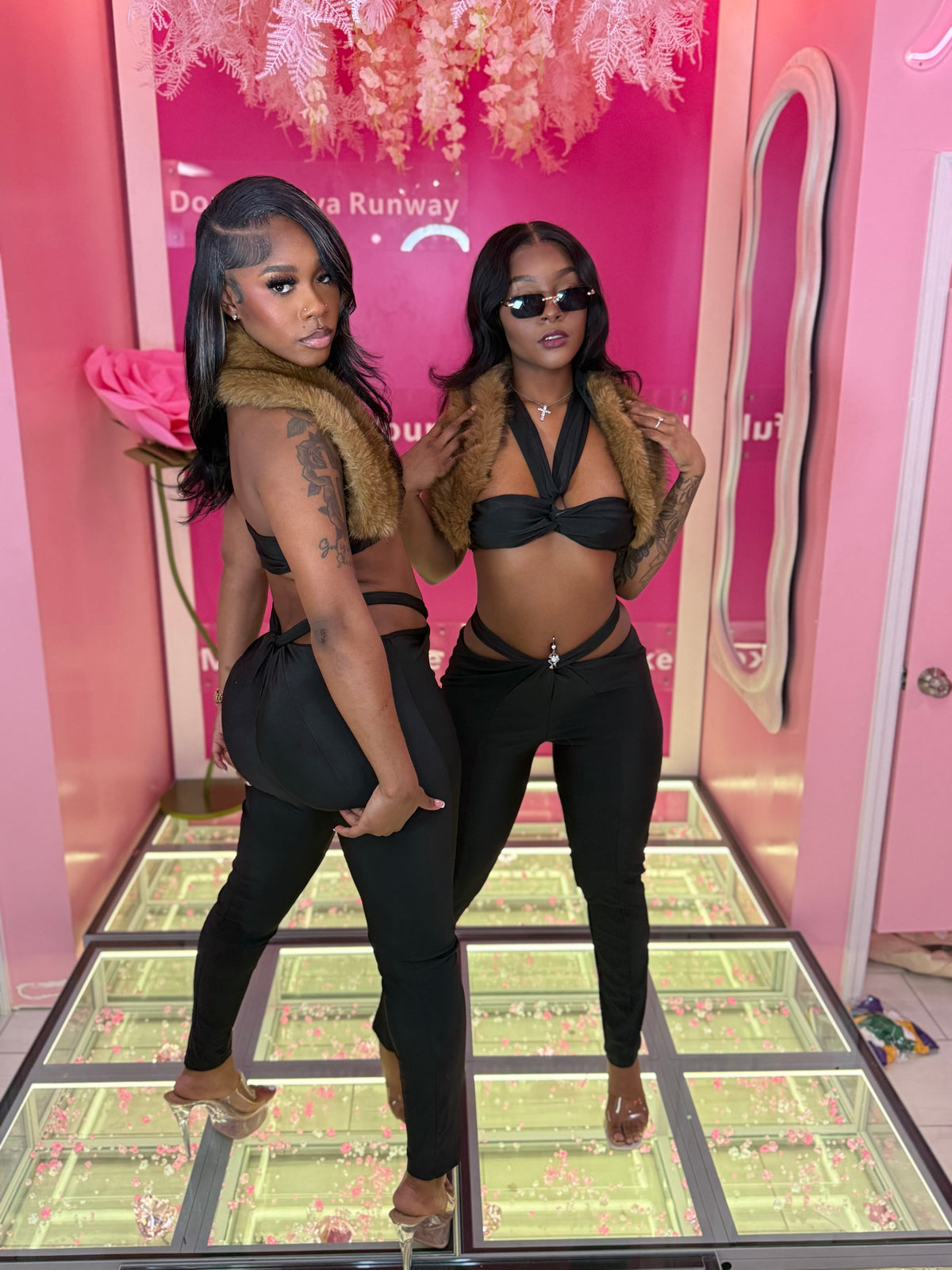 Fur Cross Over Pants Set