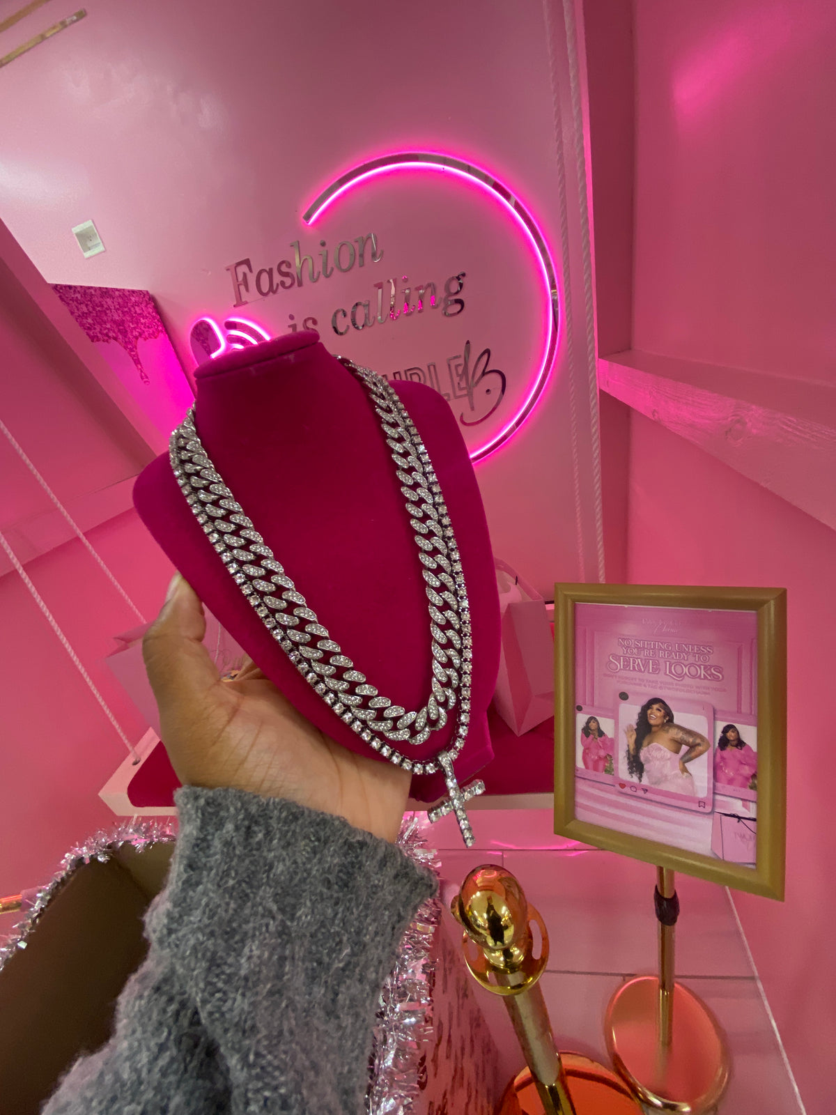 Cuban chain and cross necklace set