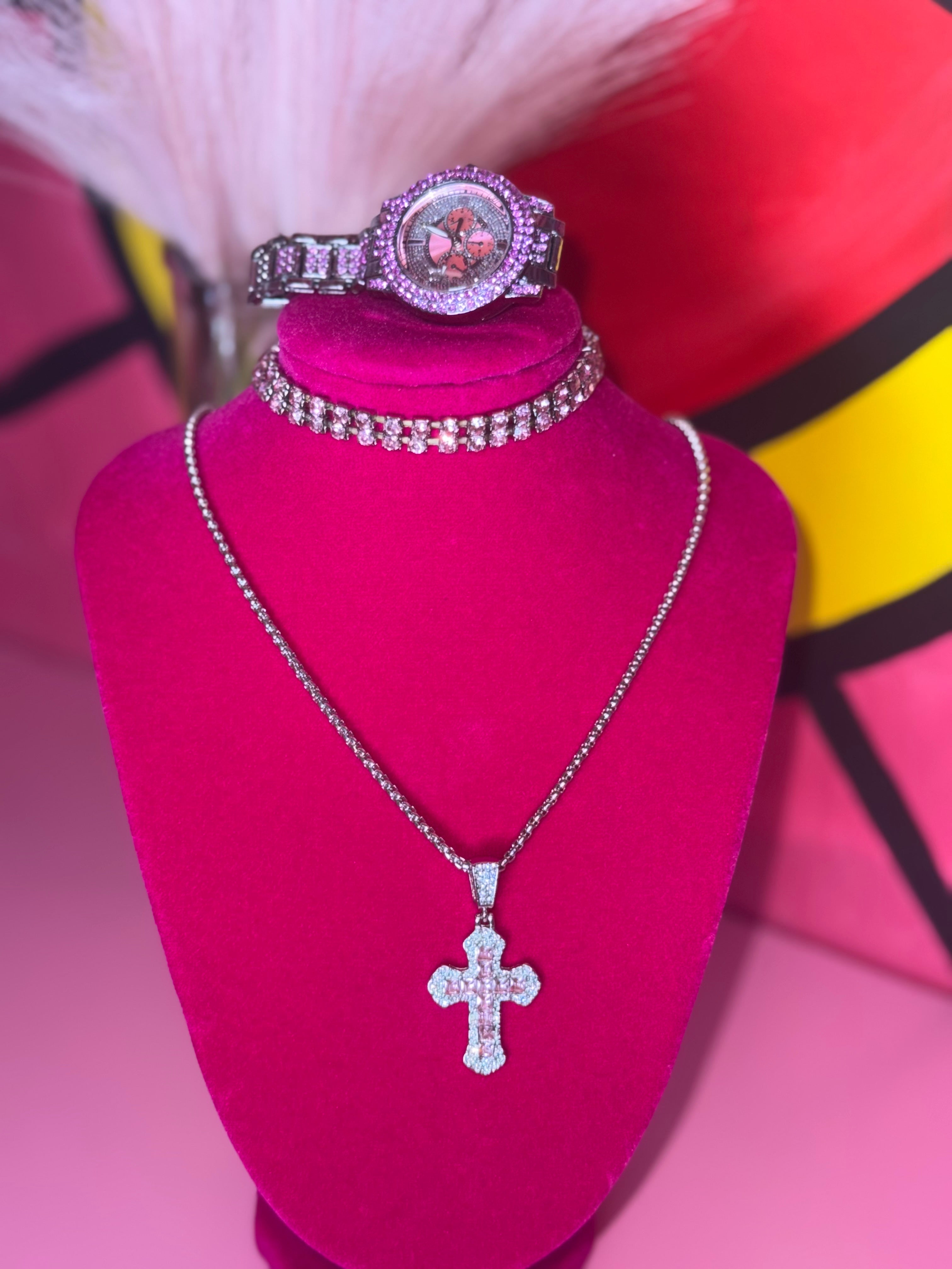 Pink cross Necklace set