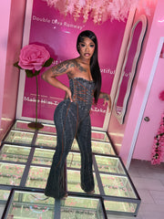 LaceUp Denim Tube Jumpsuit