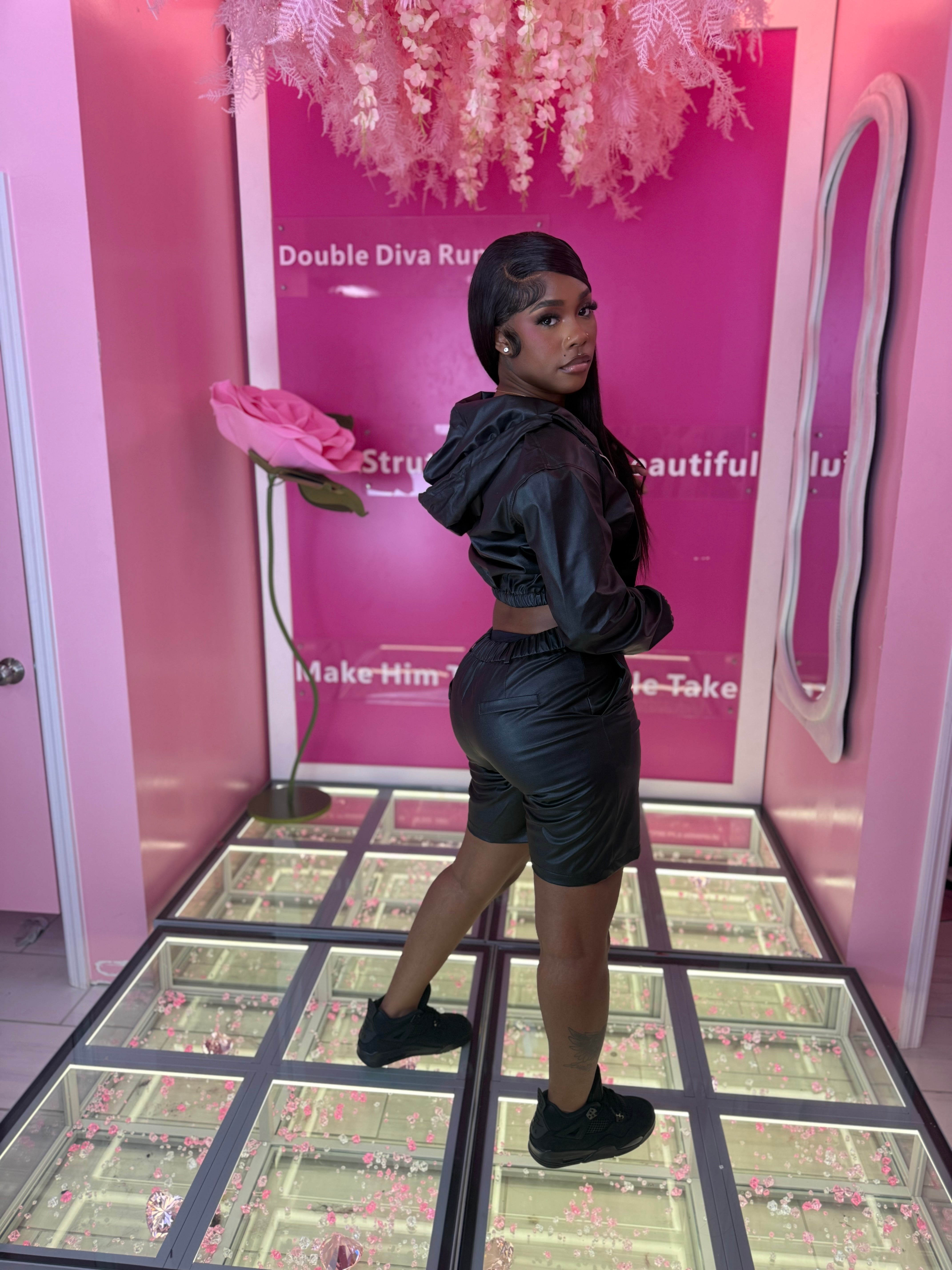 Leather Yezzy Style Hoodie & Bermuda Short Set