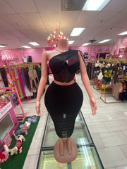 Plus Sheer Corset and Long Skirt Set