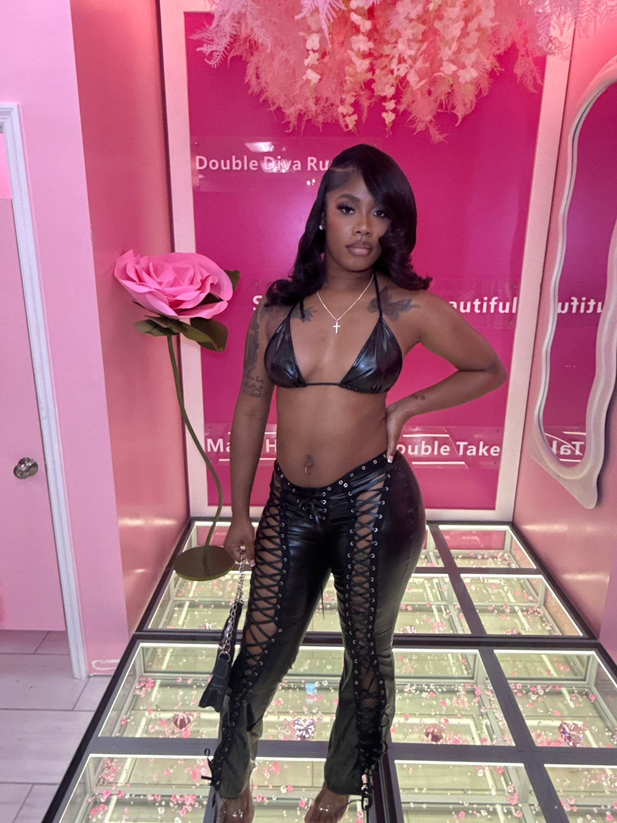 The Mean Green Leather Top & Sheer Pants Set