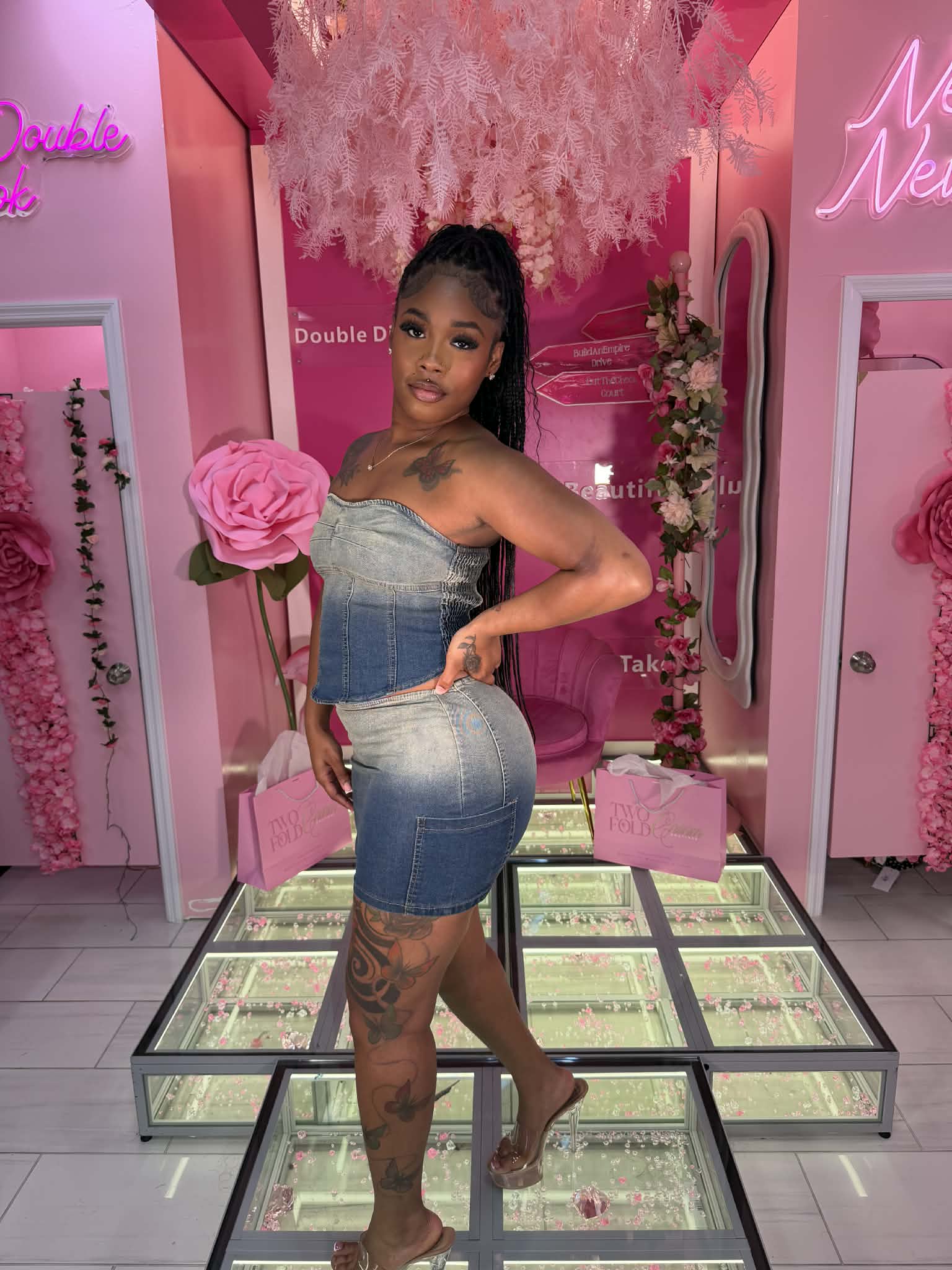 Denim Two Tone Skirt Set