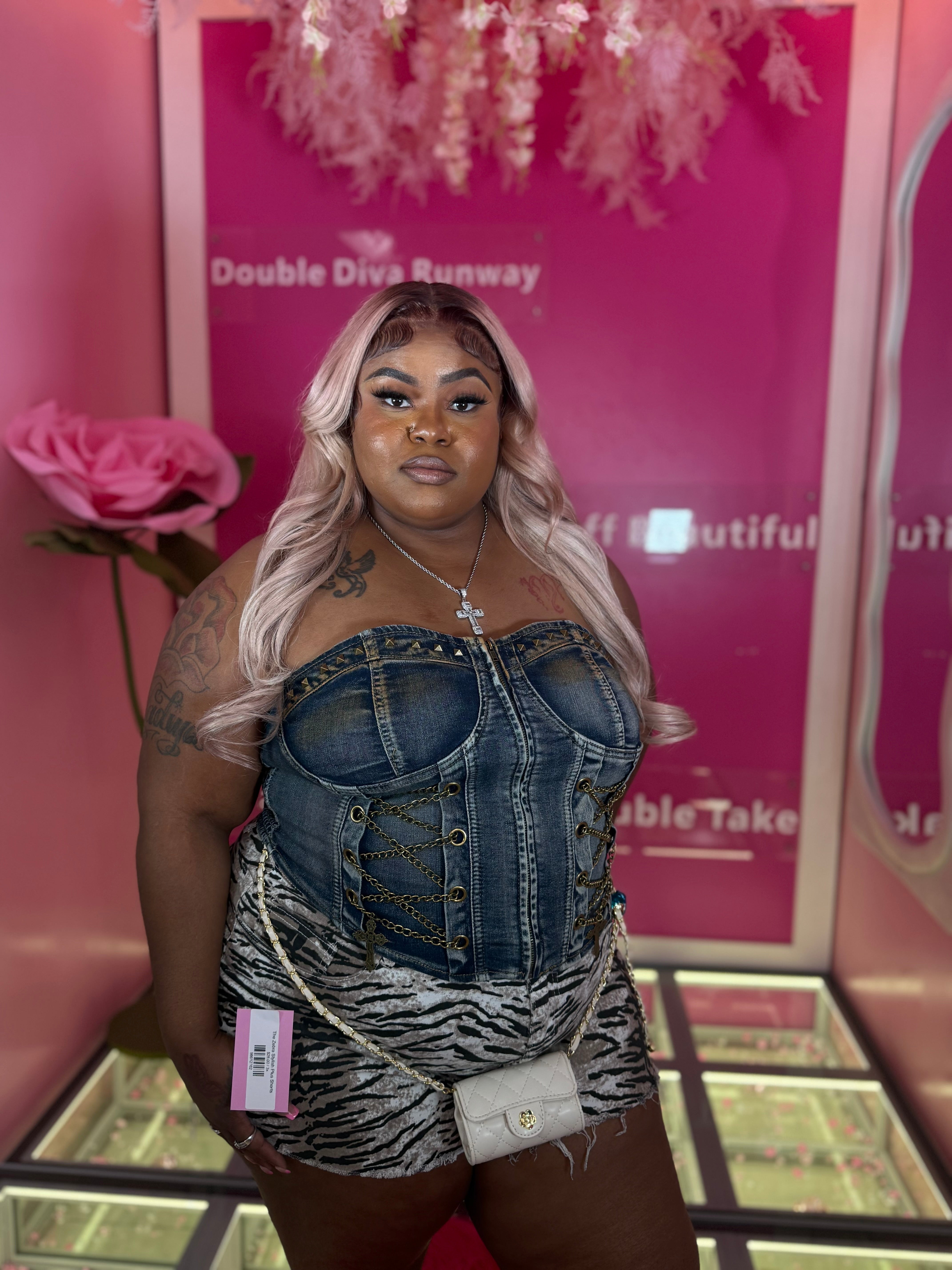 Plus denim Cross corset