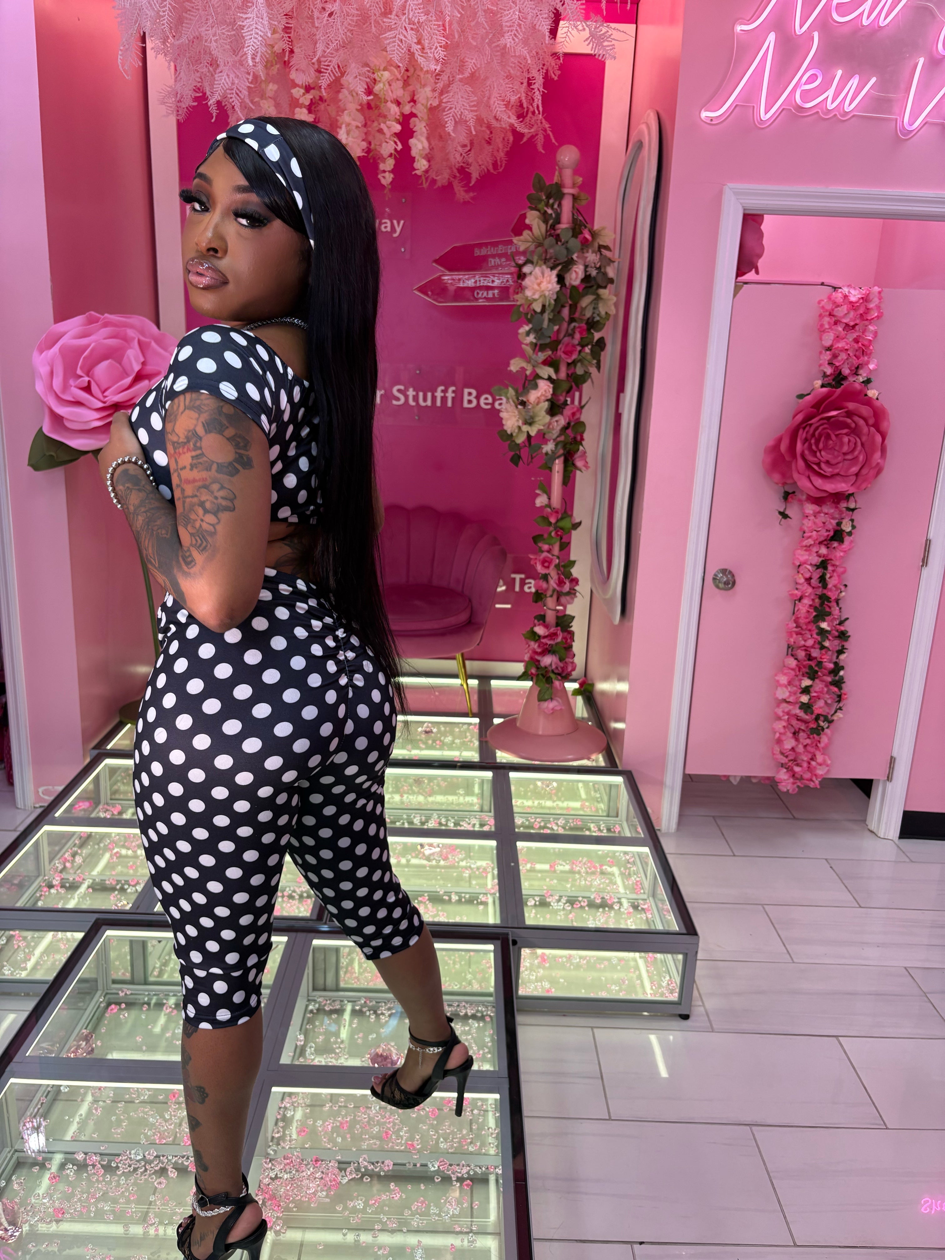 Off the shoulder Poka dot set w headband