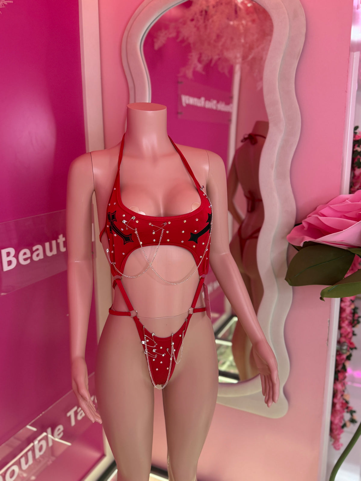 Dark red dance wear outfit