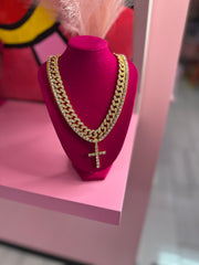 Gold cross & diamond necklace set