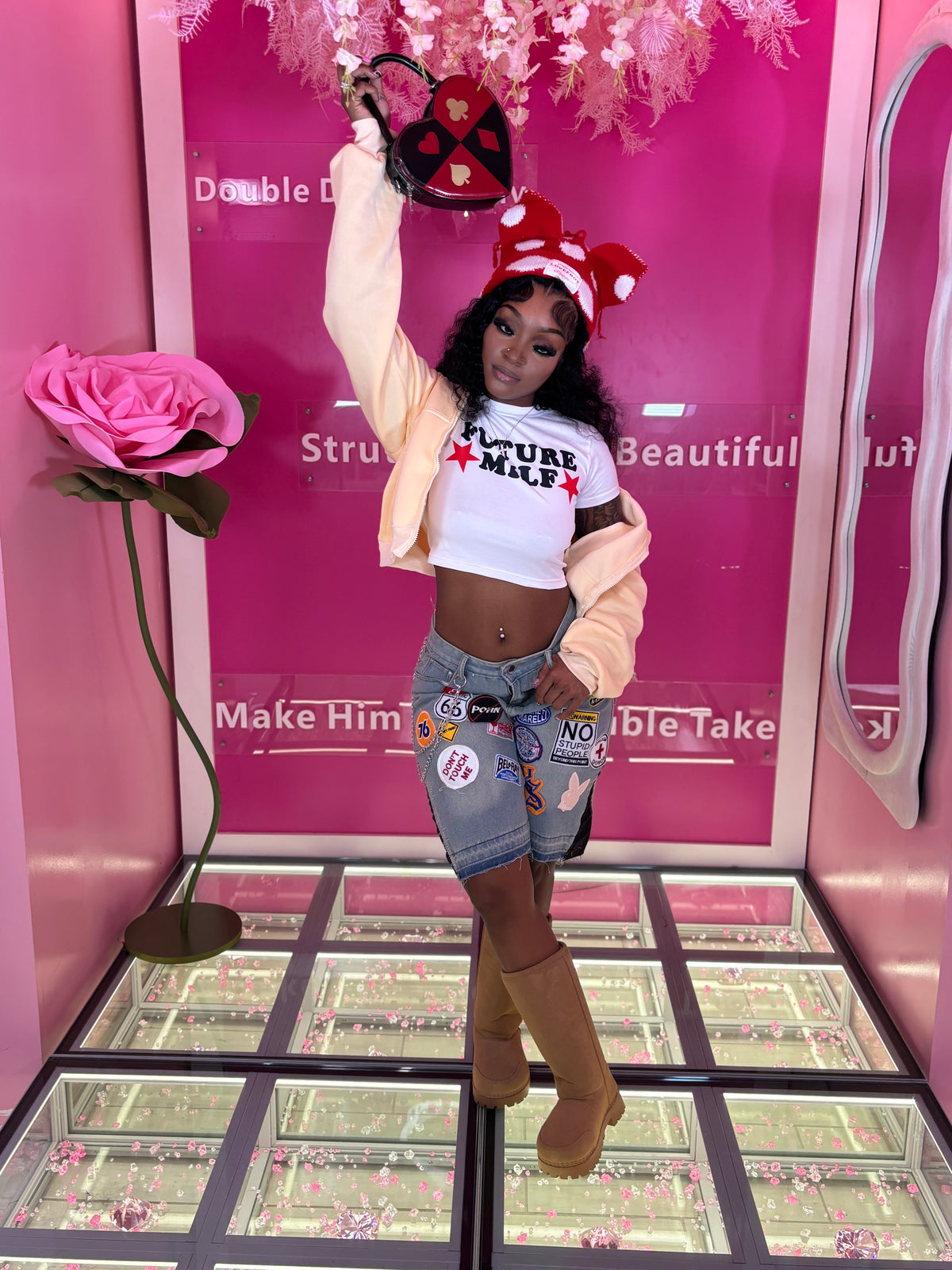 The Viral Stamped Patch Jean Shorts