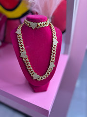 Gold chrome heart necklace and bracelet set