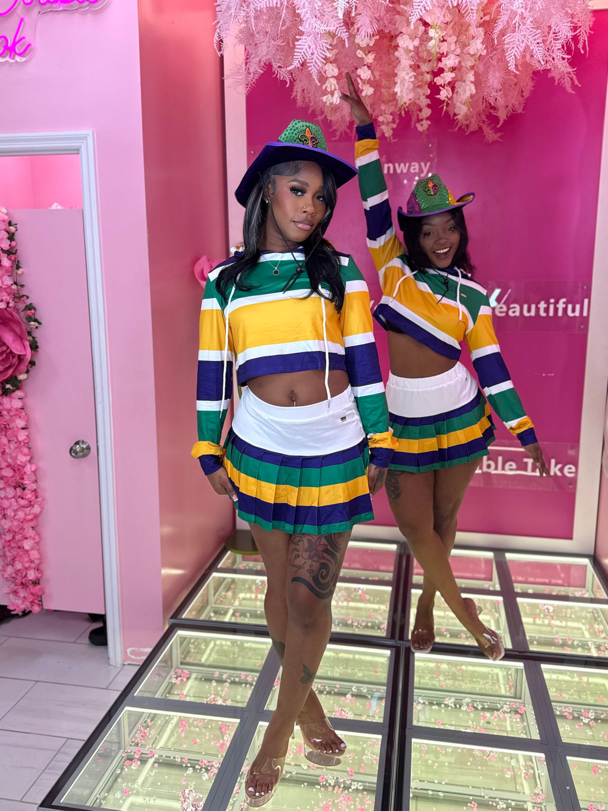 Madi gras hoodie skirt set