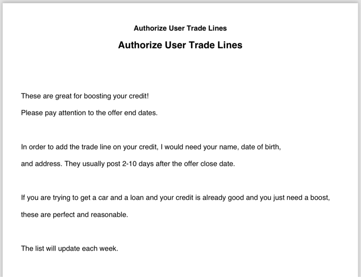 Authorize users Trade lines