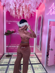 NYC Velour Wide Leg and Fur Hoodie Set