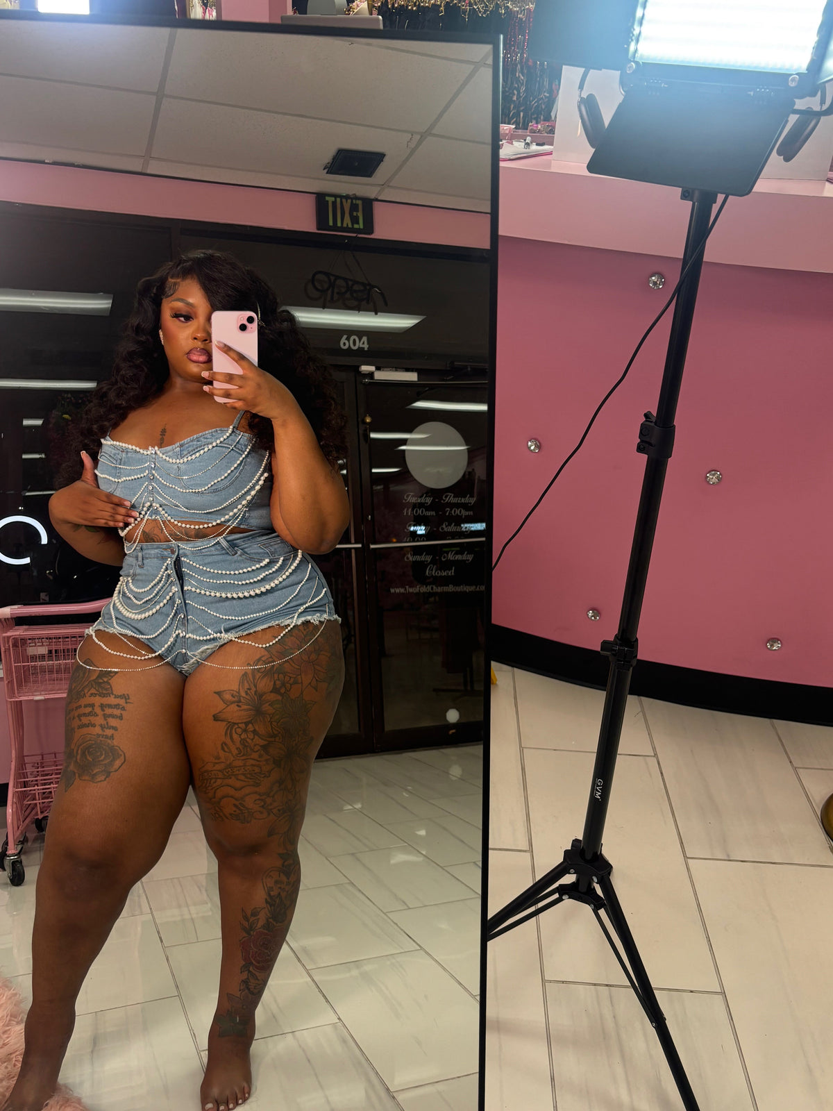 Ms.Pearls and diamond 2 Piece Jean Set