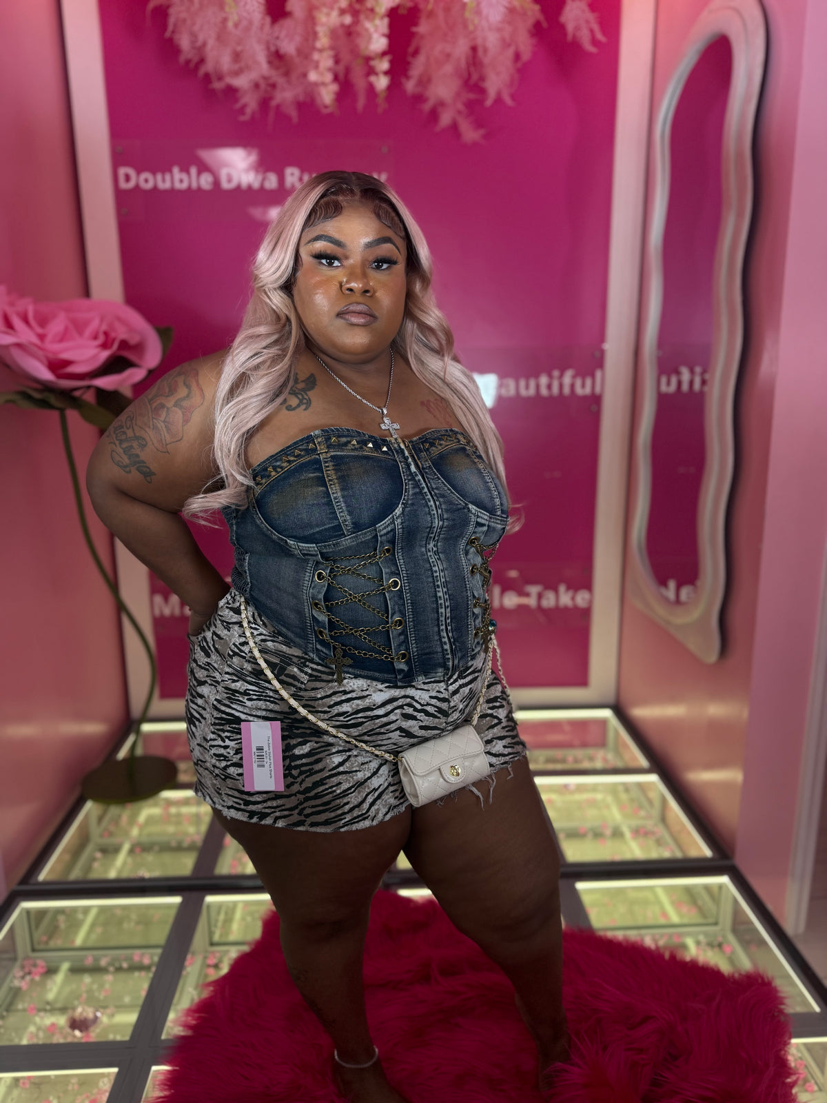 Plus denim Cross corset