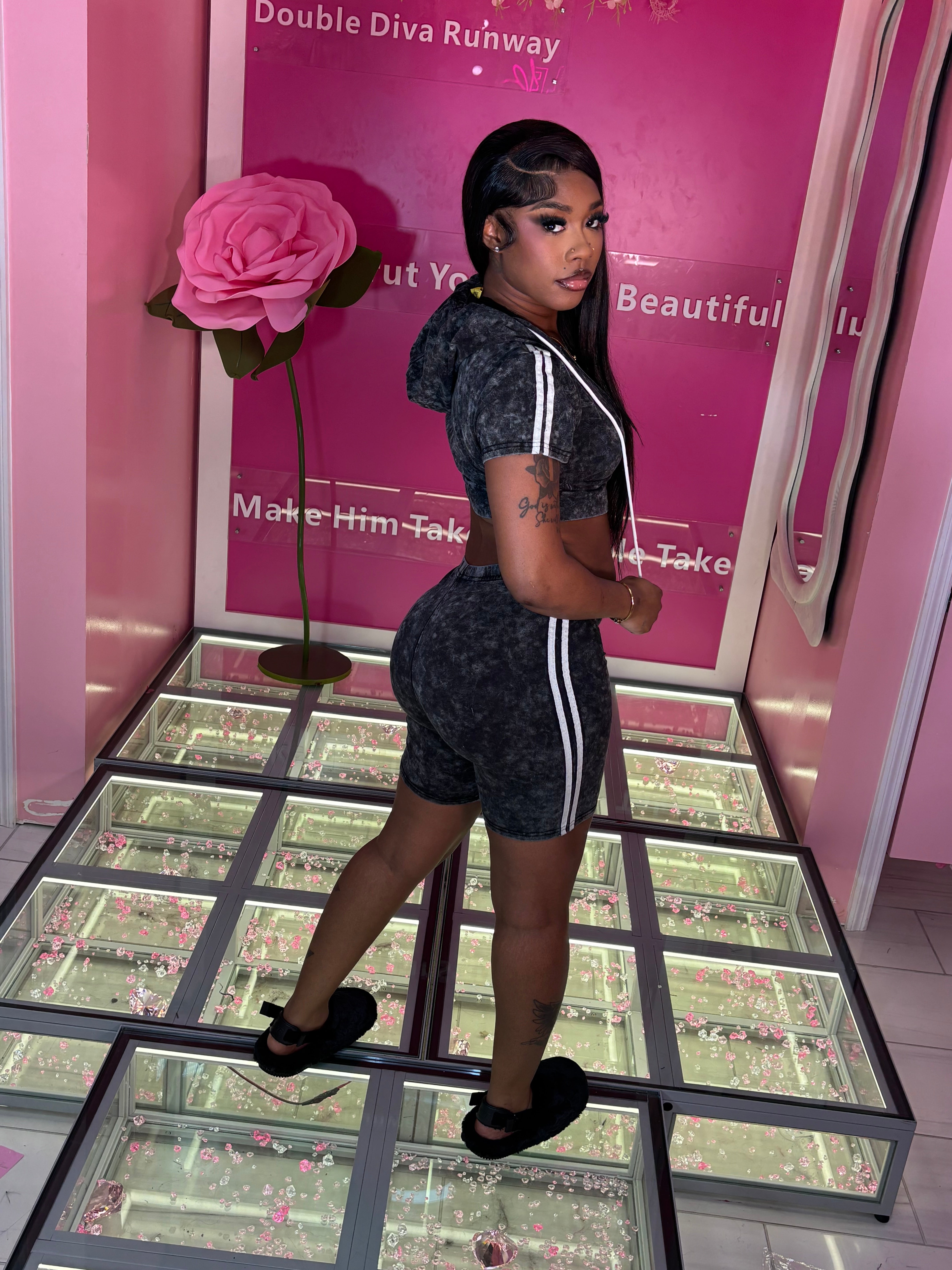 Stone Wash hoodie short set