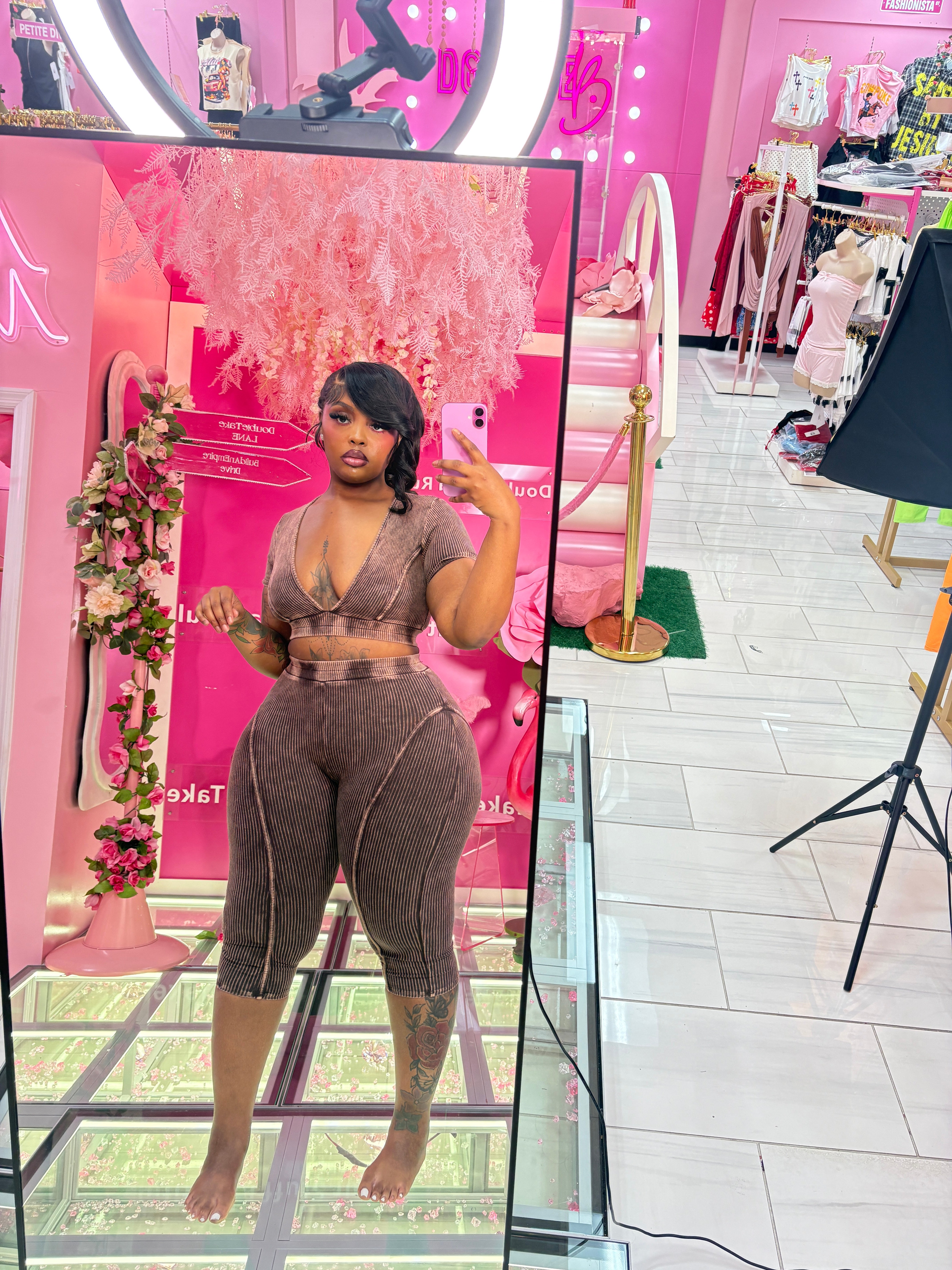 The Stone Wash Capri Set