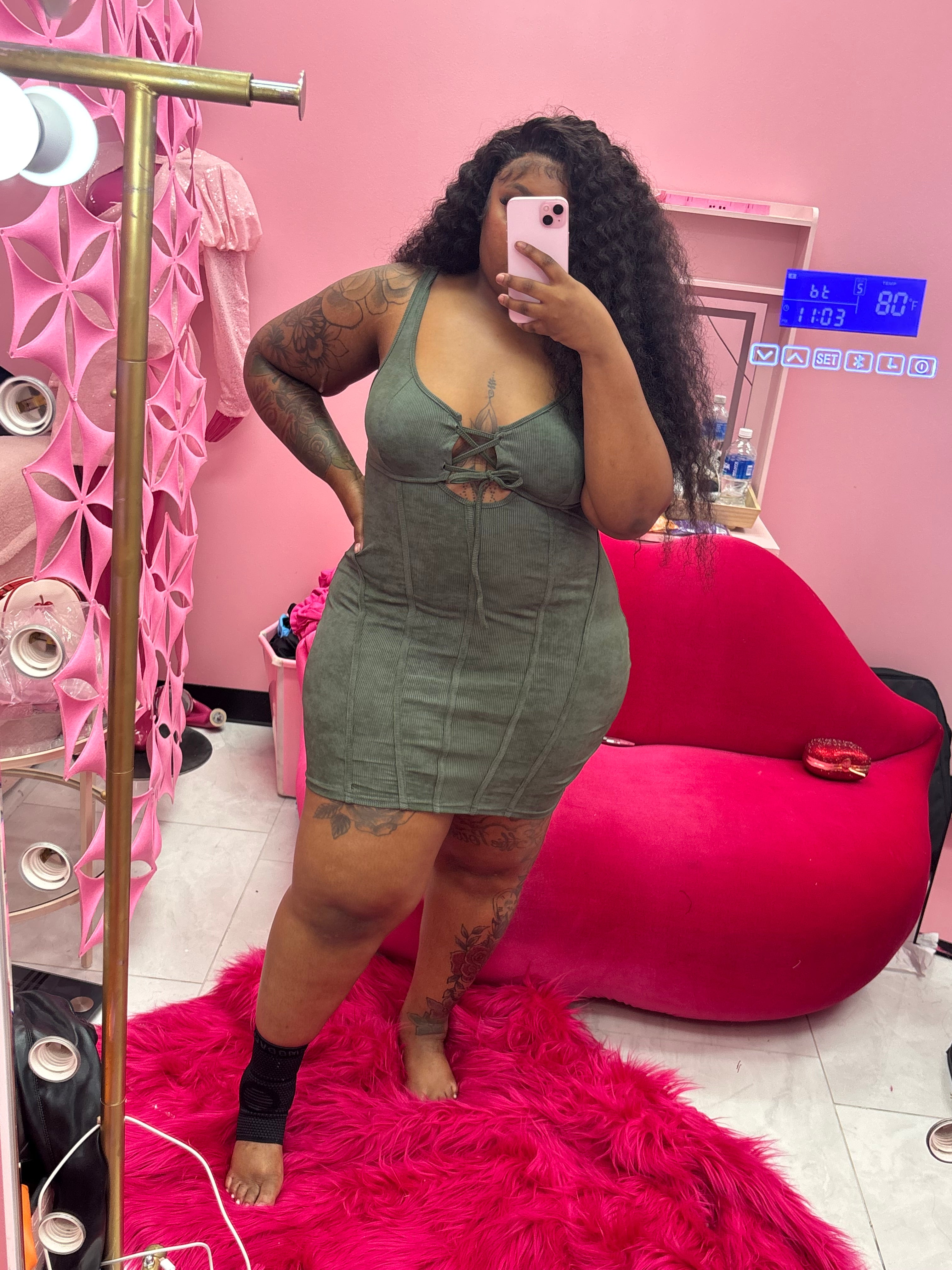 Lace up Stone Plus dress