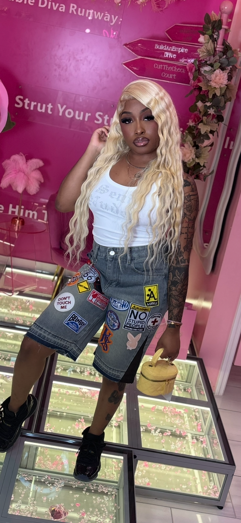 The Viral Stamped Patch Jean Shorts