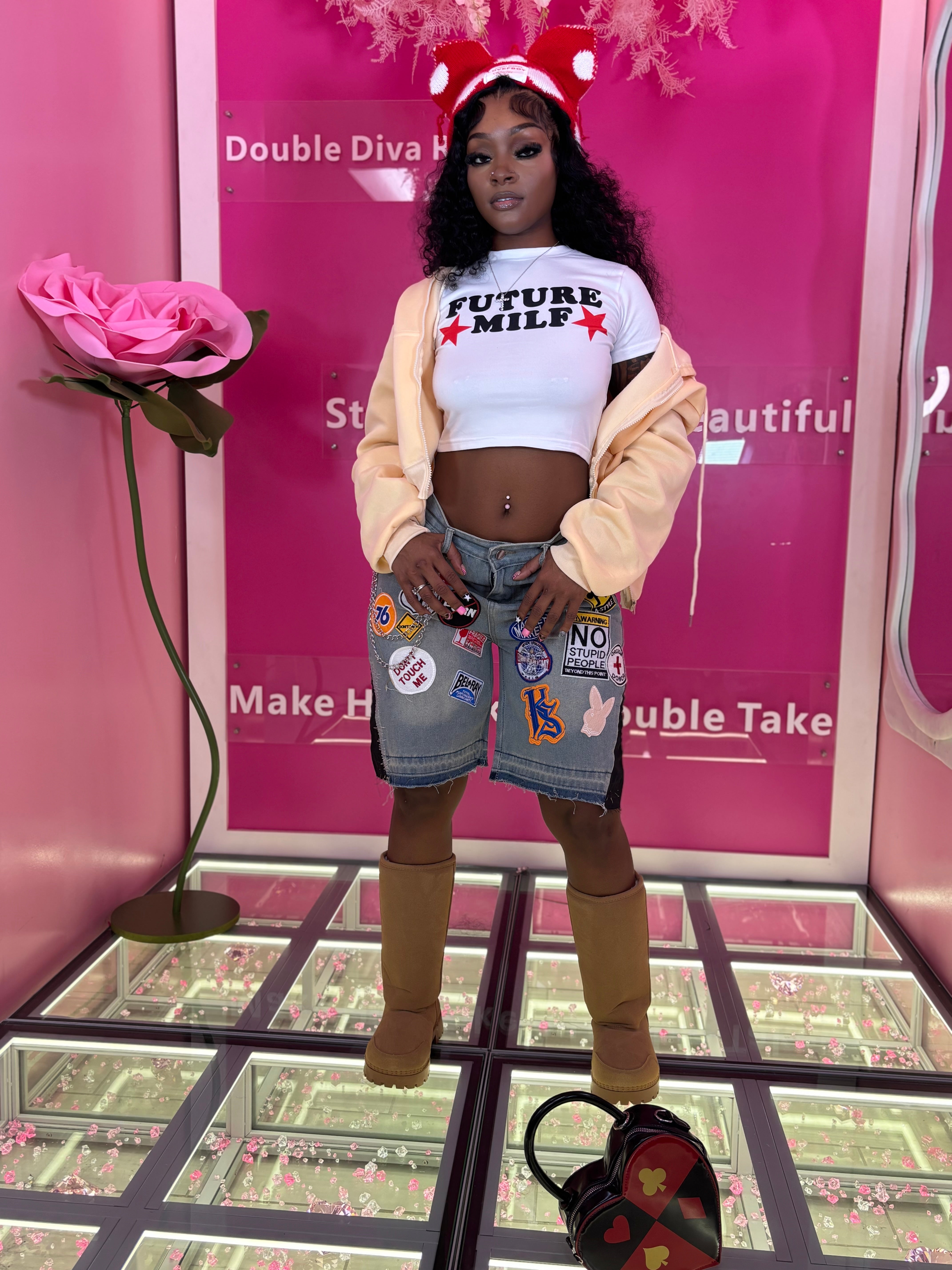 The Viral Stamped Patch Jean Shorts